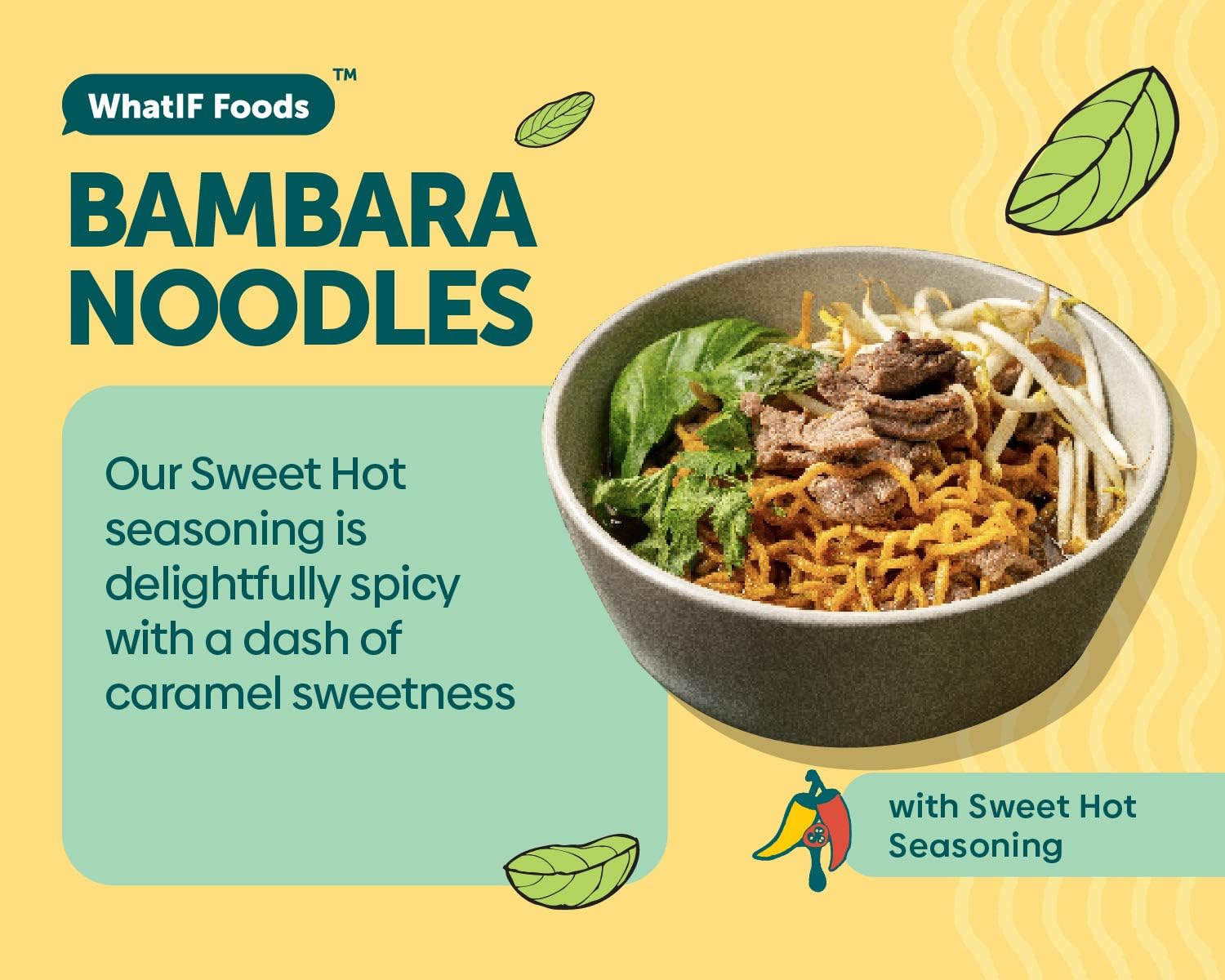 Healthy Instant Bambara Noodles - Vegan, Air Fried, High Protein (17g) & Fiber (6g) | Gluten-Free Plant-Based Ramen for Soup, Stir Fry & Wok Dishes | Sweet & Spicy Flavor | 5-Pack by WhatIF Foods | Perfect for Quick Meals, Camping & College Dorm Cooking