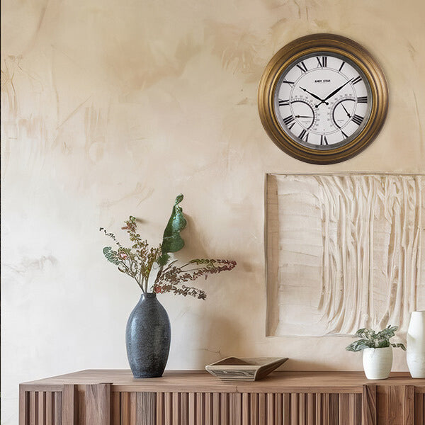 24 Inch Large Outdoor Wall Clock with Thermometer - Waterproof, Illuminated, Contemporary Design - Perfect for Patio, Garden, Backyard, and Deck Decor