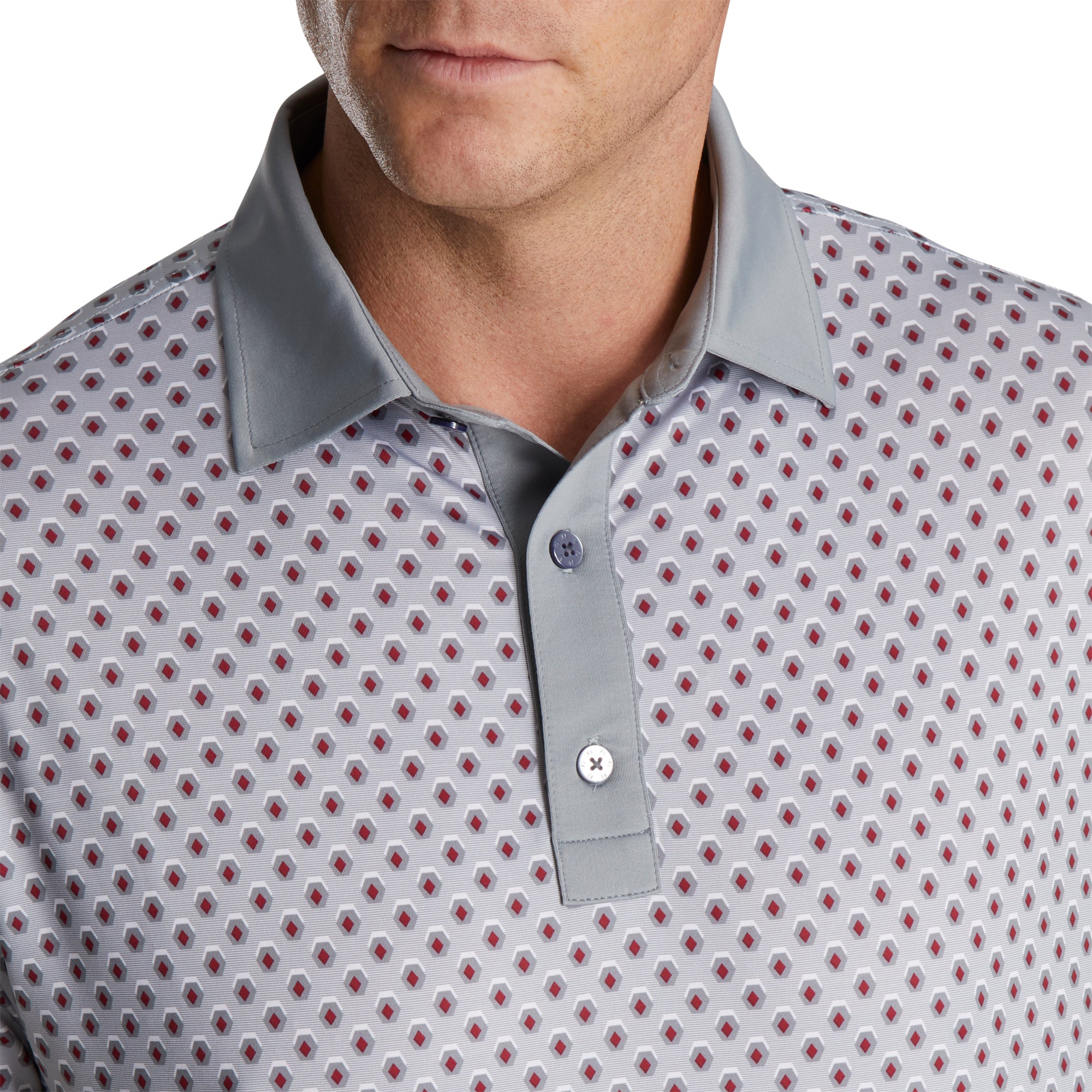 FootJoy Men's Geometric Print Lisle Grey Golf Polo Shirt - Moisture-Wicking Performance Top for Golf & Casual Wear