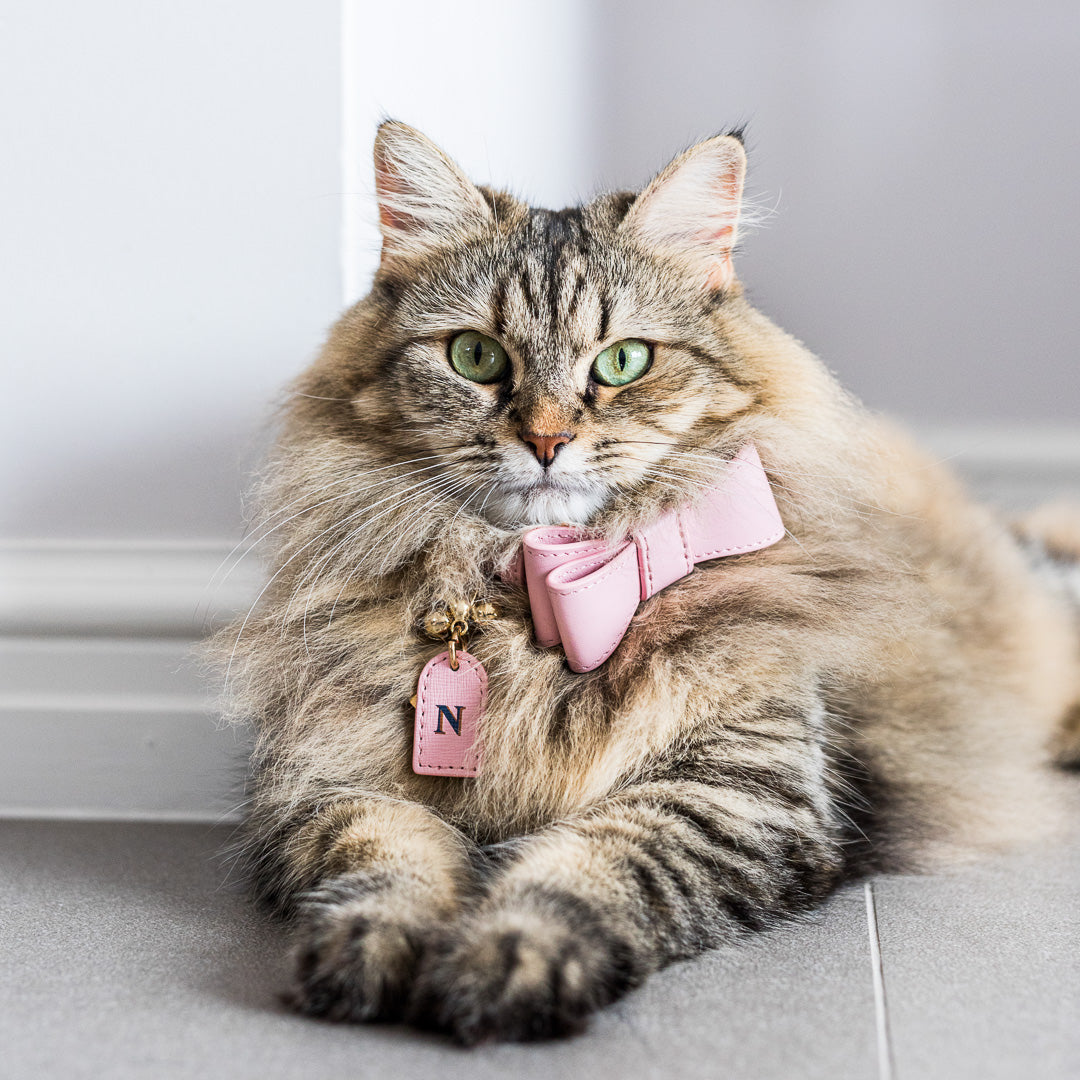 Pink Leather Cat Bow Tie - Stylish Pet Accessory for Cats - Perfect for Parties, Photos & Special Occasions