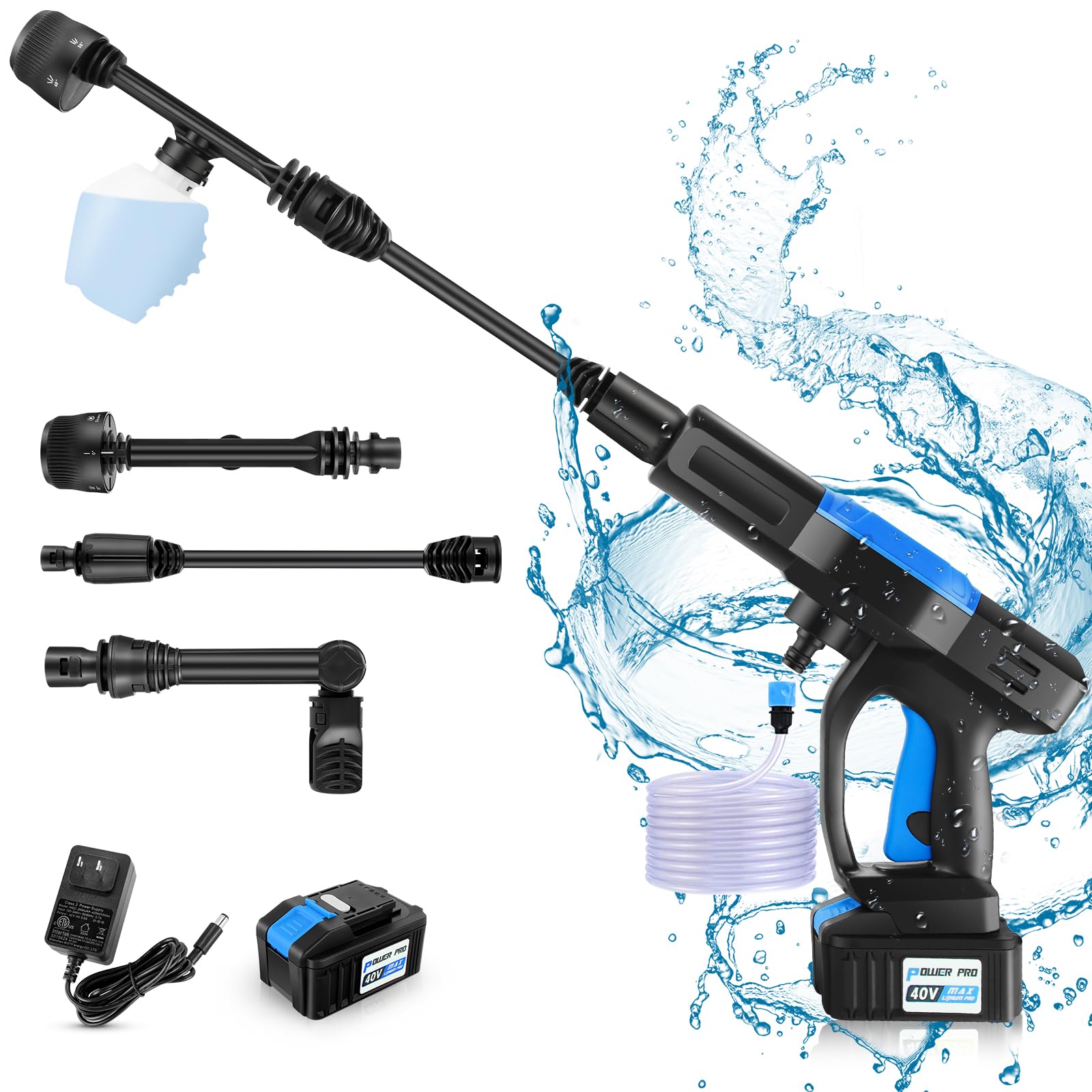 Homdox 40V Cordless Pressure Washer - 750 PSI Portable Power Washer with 6-in-1 Nozzle, Battery & Charger Included - Ideal for Cleaning Cars, Patios, Driveways & Outdoor Surfaces