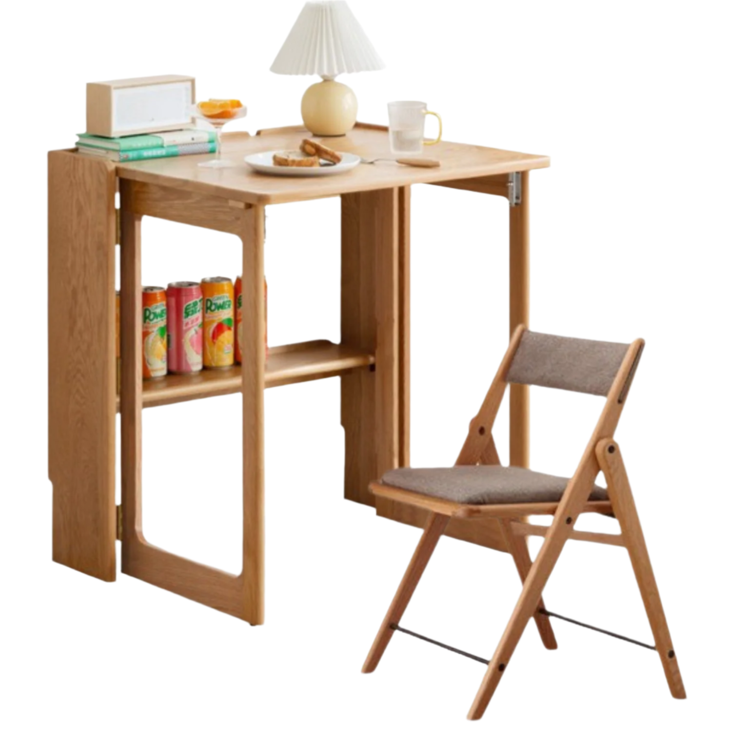 Solid Oak Wood Modern Nordic Folding Dining Table - Space-Saving for Small Apartments, Kitchens & Outdoor Use