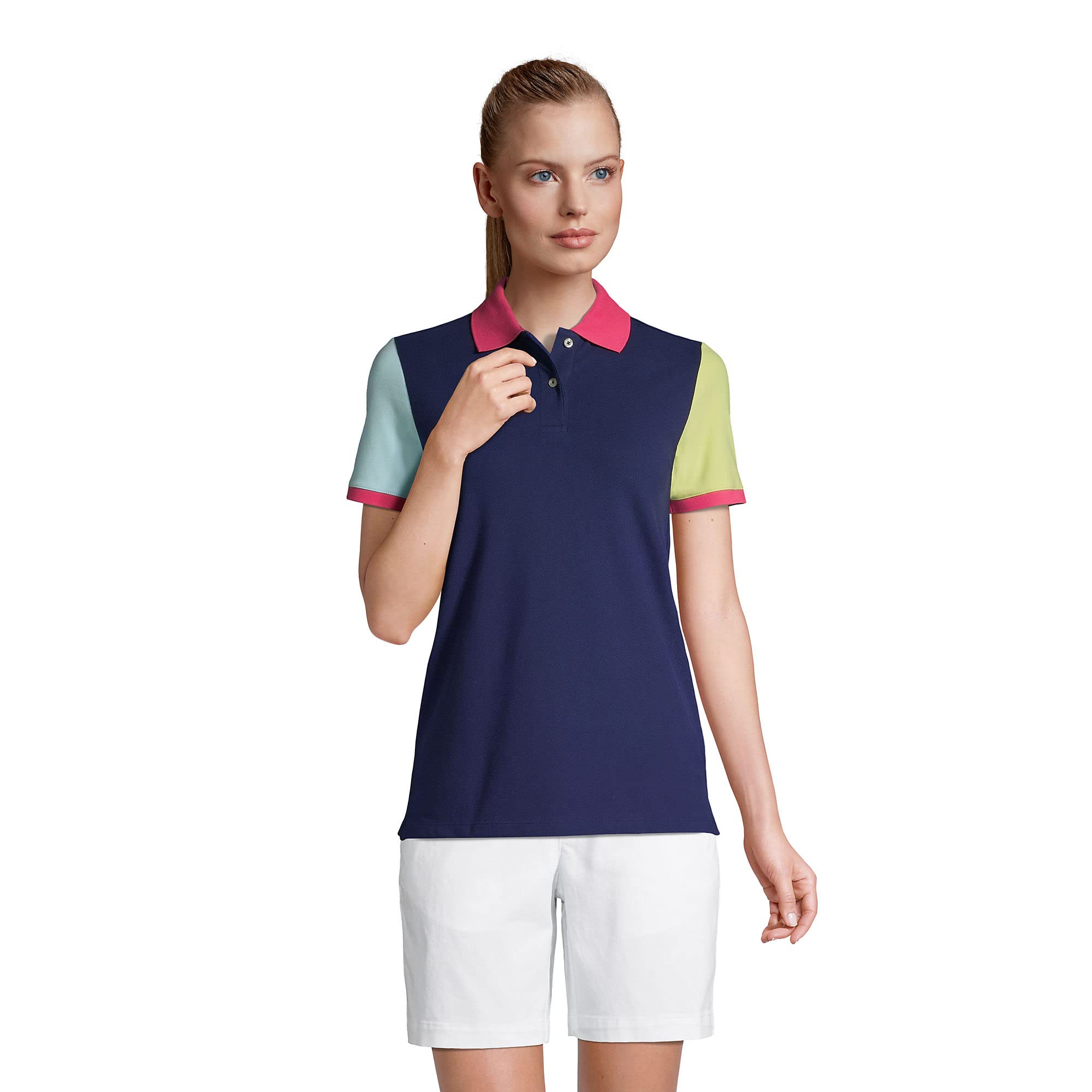 Lands' End Women's Tall Mesh Cotton Short Sleeve Polo Shirt - Breathable & Comfortable Casual Top for Work, Golf & Outdoor Activities