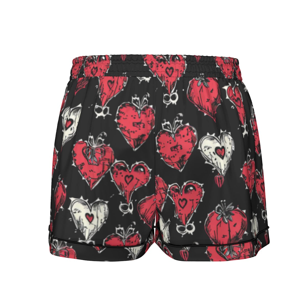 Gothic Hearts Women's Silk-Like Pajama Set - Short Sleeve Sleepwear for Lounge & Nightwear | Soft & Comfortable Sleepwear for Women | Perfect for Home Relaxation, Sleepovers & Vacation