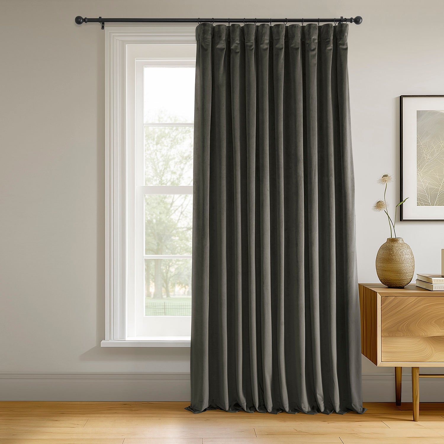 Gunmetal Grey Signature Extra Wide Blackout Curtains for Bedroom & Living Room - Noise Reducing Thermal Insulated Velvet Drapes