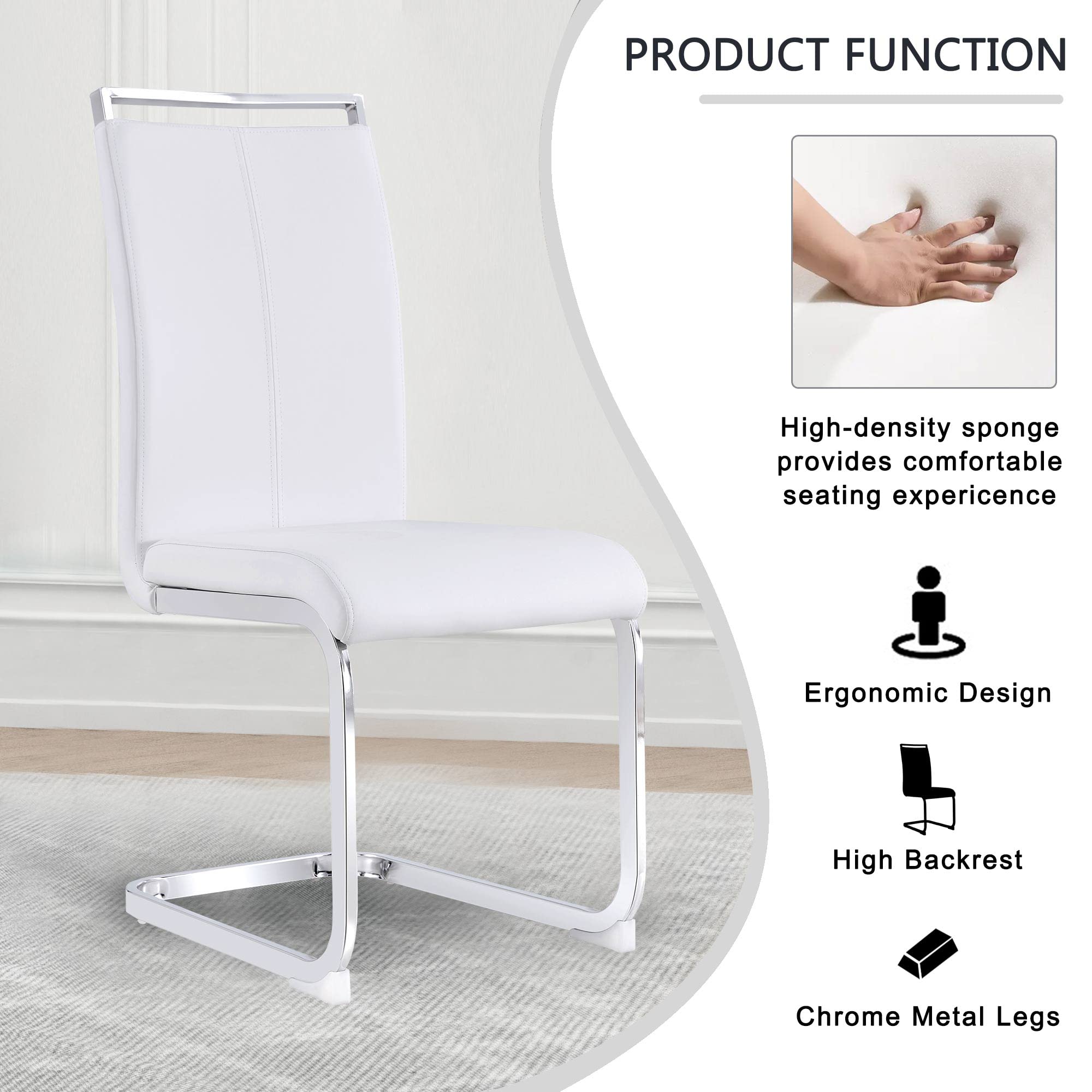 Baysitone Modern Dining Chairs Set of 2 - Faux Leather Padded High Back Side Chairs for Kitchen, Dining Room & Living Room - White - Perfect for Home Decor, Small Spaces & Entertaining Guests