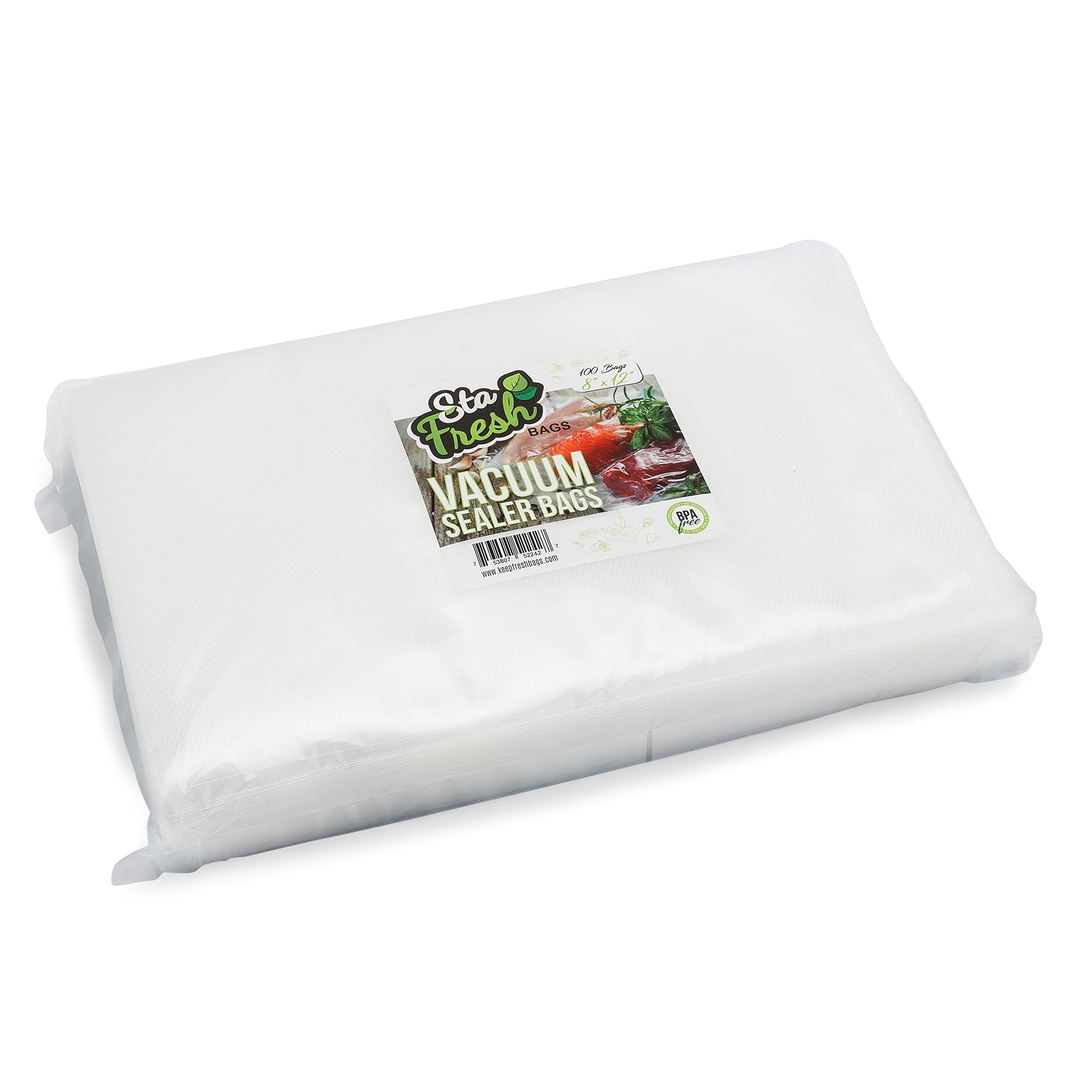 Premium Vacuum Sealer Bags 8x12 Inches - 100 Count Quart Size, 3.5mil Thick for Sous Vide Cooking, Freezer Storage & Bulk Food Preservation | Heavy Duty, BPA Free, USA Made | Perfect for Meal Prep, Vacuum Sealing Meat, Vegetables & Long-Term Food Storage