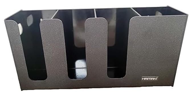 HAITIAN 4-Compartment Paper Cup Holder & Straw Storage Organizer - 4mm Thick Durable ABS Plastic in Black (HT-4-30211FBA) - Perfect for Restaurants, Coffee Shops, and Office Break Rooms