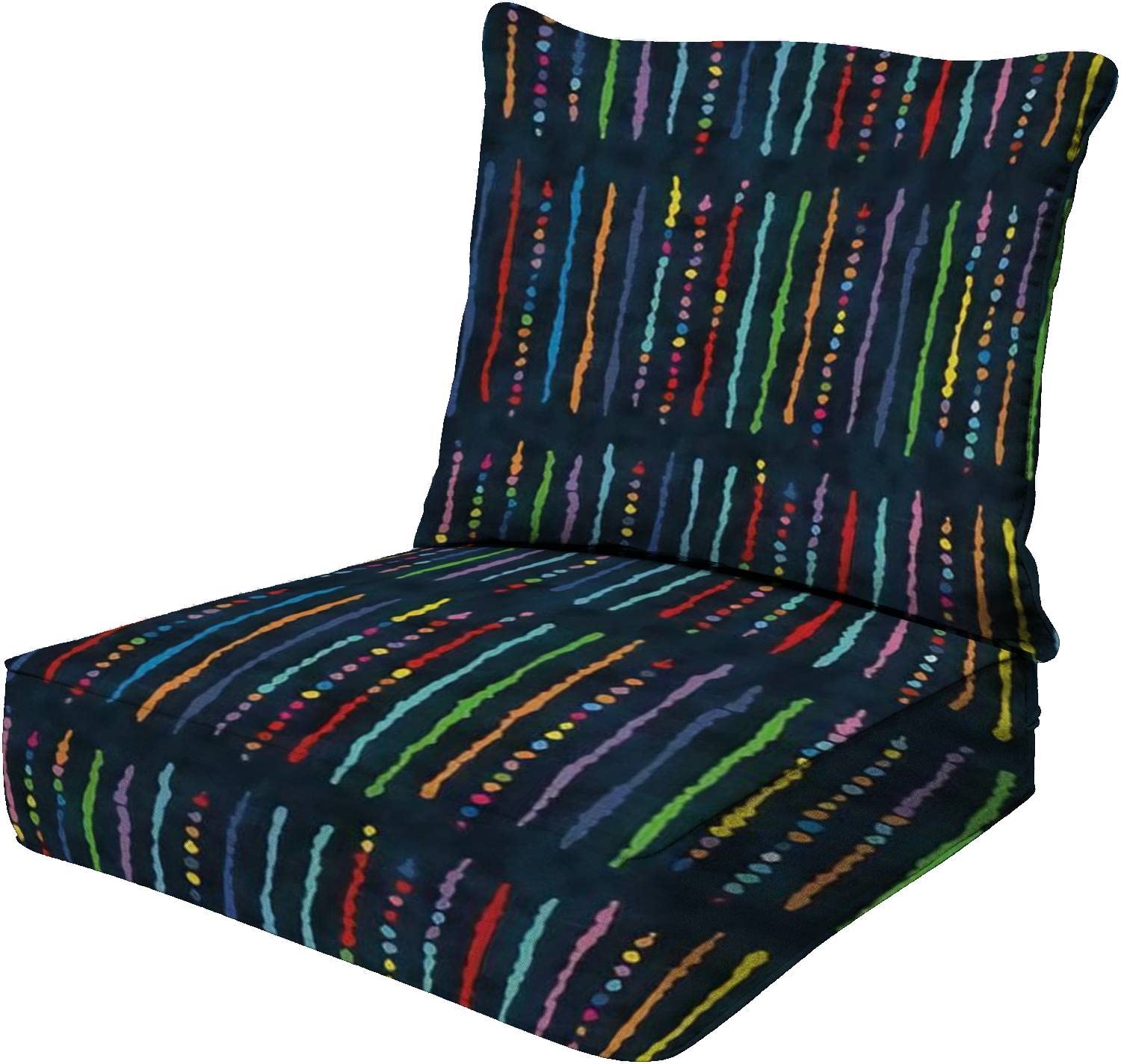 Outdoor Indoor Patio Deep Seat Cushions - Abstract Multicolor Ethnic Stripes - Waterproof Poolside Lounge Chair Cushions - Furniture Replacement Seating Cushion for Garden, Deck, Balcony & Living Room