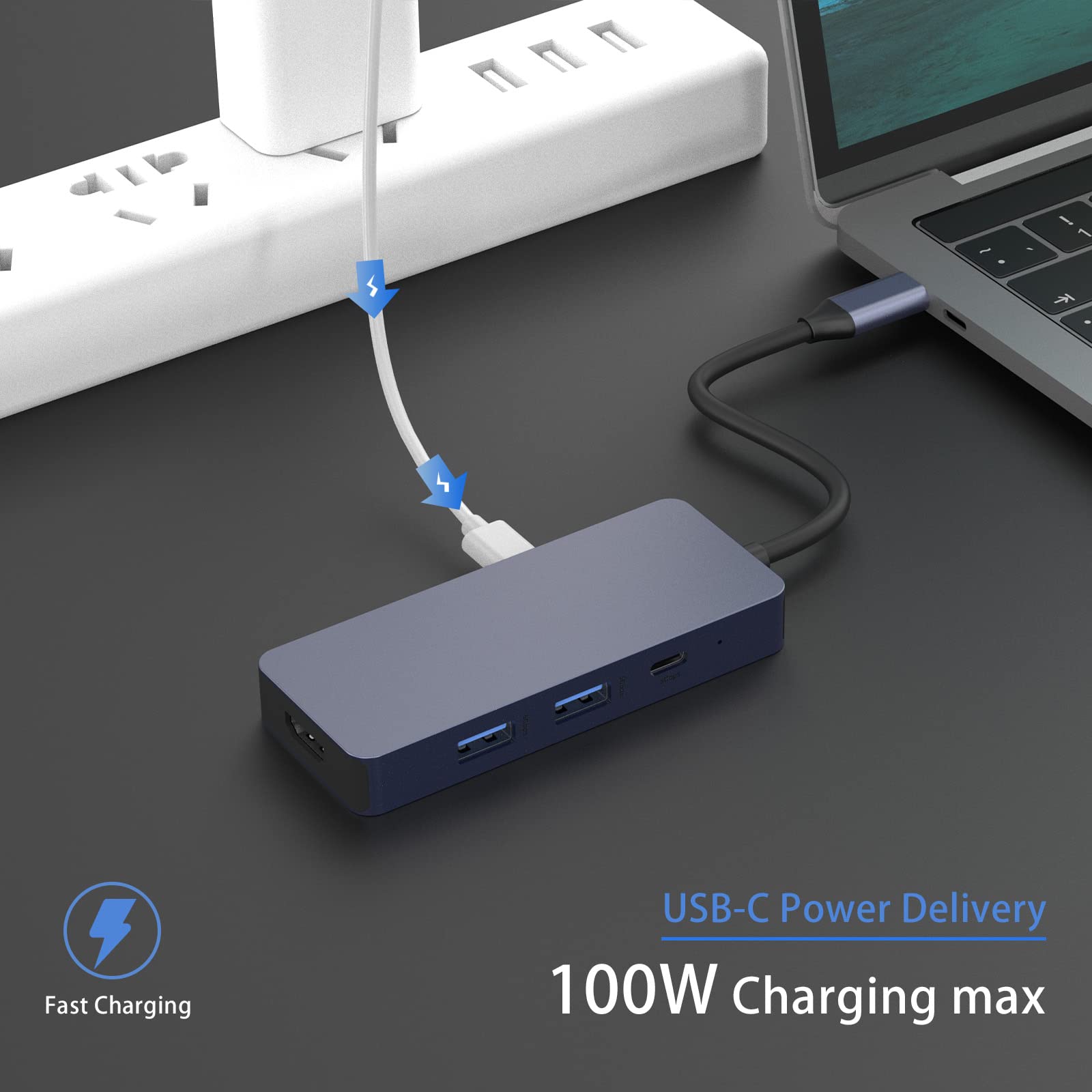 7-in-1 USB C Hub with 4K HDMI, 2 USB 3.0 Ports, USB C 3.0, SD/TF Card Reader & 100W PD - Multi-Port USB C Adapter Dongle for MacBook Pro/Air, Windows Laptops - Perfect for Home Office, Travel & Video Conferencing
