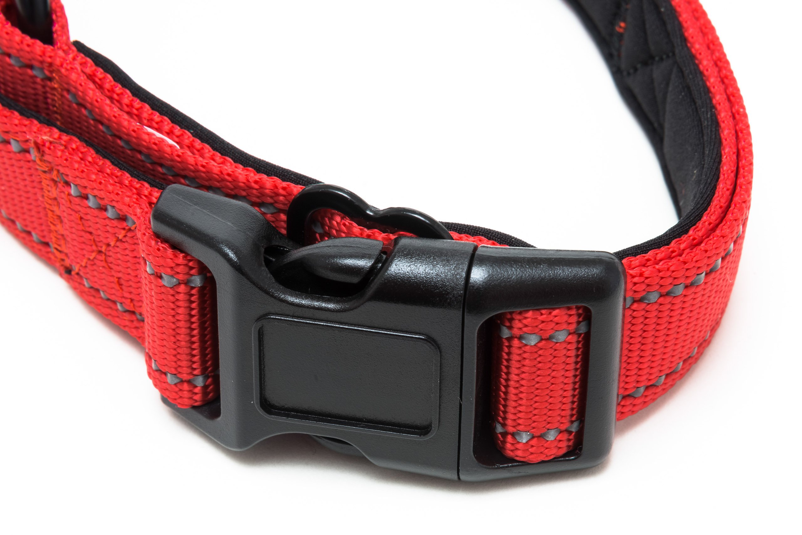 Happilax Adjustable Reflective Padded Dog Collar with Buckle - Comfortable Strain Relief for Small Dogs (12-14 inch Neck Size, Red) - Perfect for Night Walks, Training & Outdoor Adventures
