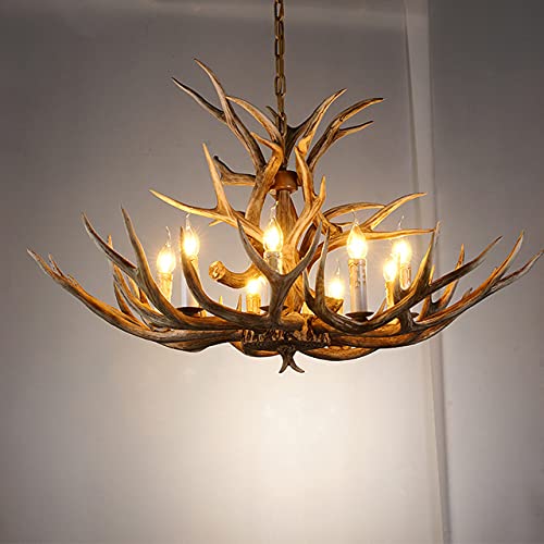 8-Light Deer Horn Antler Chandelier - Rustic Resin Lighting Fixture for Kitchen Island, Dining Room, Foyer & Study | Perfect for Cabin, Lodge & Western Style Home Decor