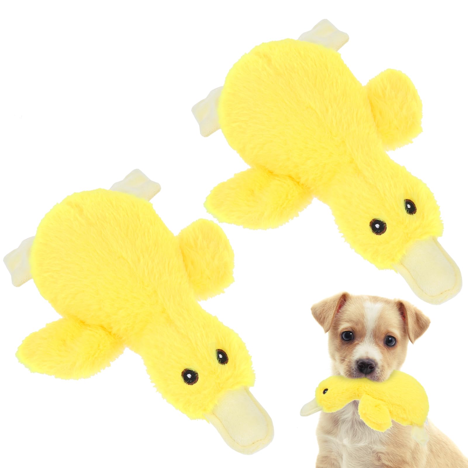 EXPAWLORER Plush Squeaky Duck Dog Toy - Soft Stuffed Chew Toy for Small & Medium Dogs, Cute Yellow Duck Puppy Teething & Biting Training, Interactive Squeaker Toy - Perfect for Playtime, Birthday Gifts & Anxiety Relief (2 Pack)