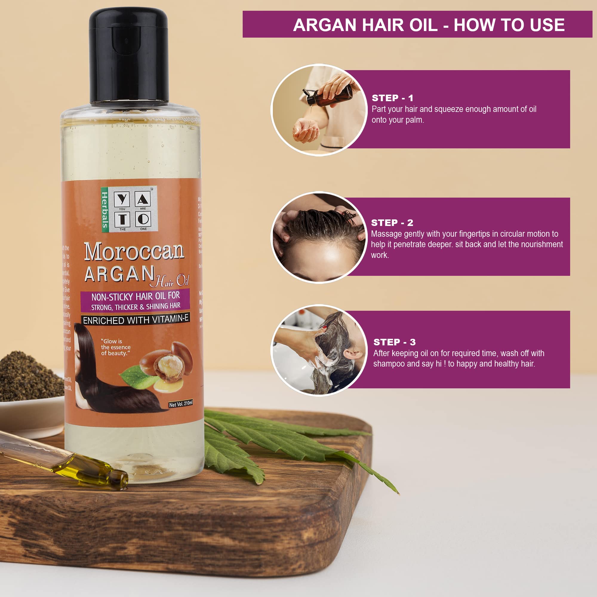 Yato Herbals Moroccan Argan Oil Hair Care Combo Set - 300ml Shampoo & 200ml Non-Sticky Hair Oil for Healthy Scalp & Shiny Hair - Sulfate-Free & Nourishing Treatment for Dry, Damaged Hair - Perfect for Daily Hair Care & Salon-Quality Results at Home