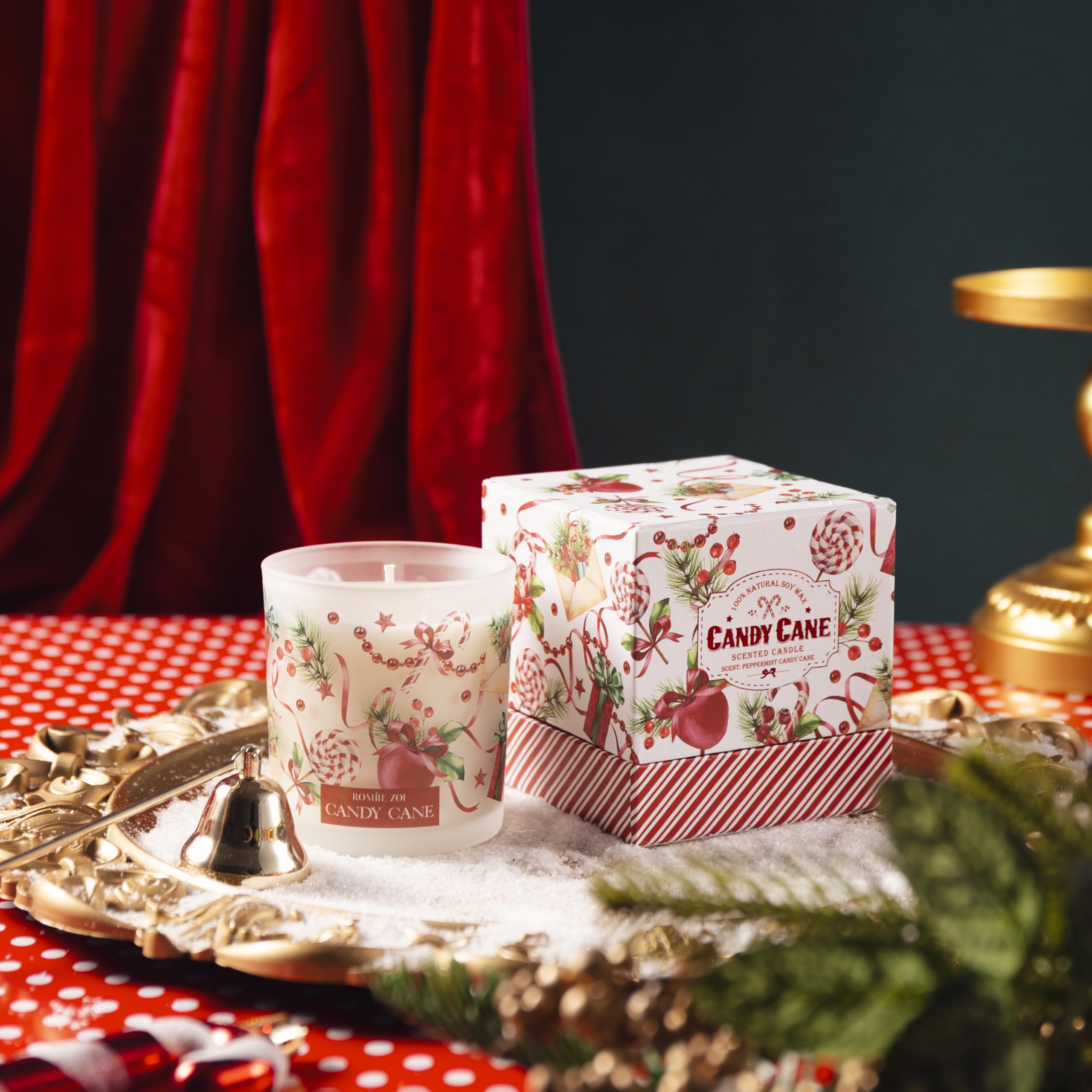 6oz Christmas Scented Soy Wax Jar Candle - Peppermint Candy Cane Aroma with Keepsake Gift Box | Holiday Home Decor, Cozy Winter Ambiance, Perfect Christmas Gift for Family & Friends
