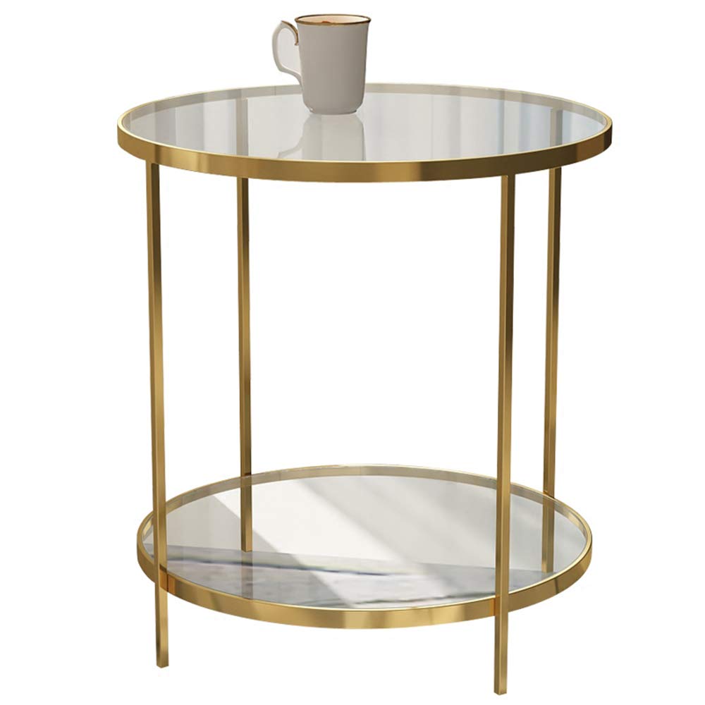 Feifei Modern Stainless Steel Round Coffee Table with Tempered Glass Top - 55x60cm Gold Finish for Living Room, Office & Small Spaces