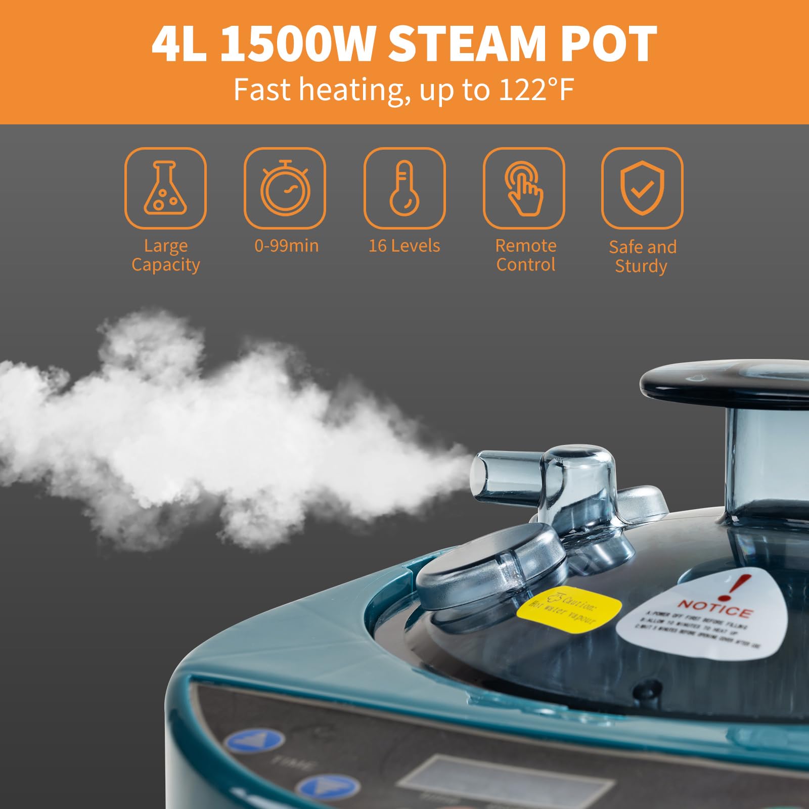 Portable Sauna Steamer 4L - Remote Control Home Sauna Steam Generator with Timer & Temperature Display - Stainless Steel Sauna Pot for Relaxation, Detox & Spa Therapy - Perfect for Home Wellness & Stress Relief