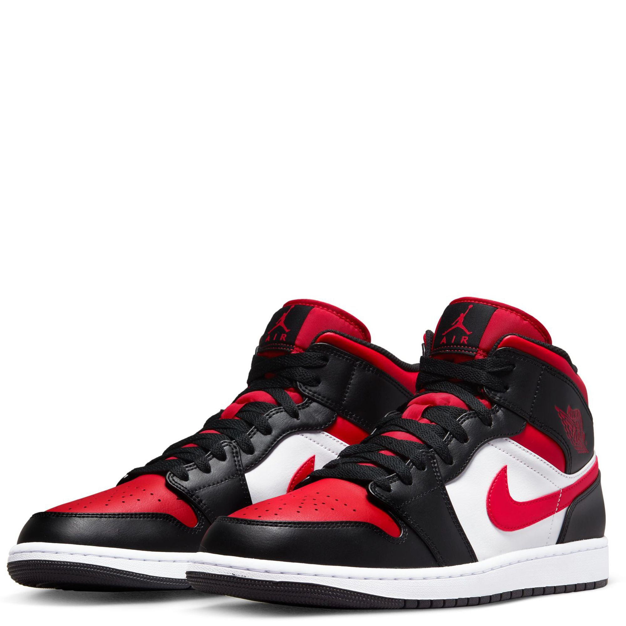 Nike Men's Air Jordan 1 Mid Basketball Shoes - Black/Fire Red/White - High-Top Sneakers for Casual Wear, Street Style & Court Performance