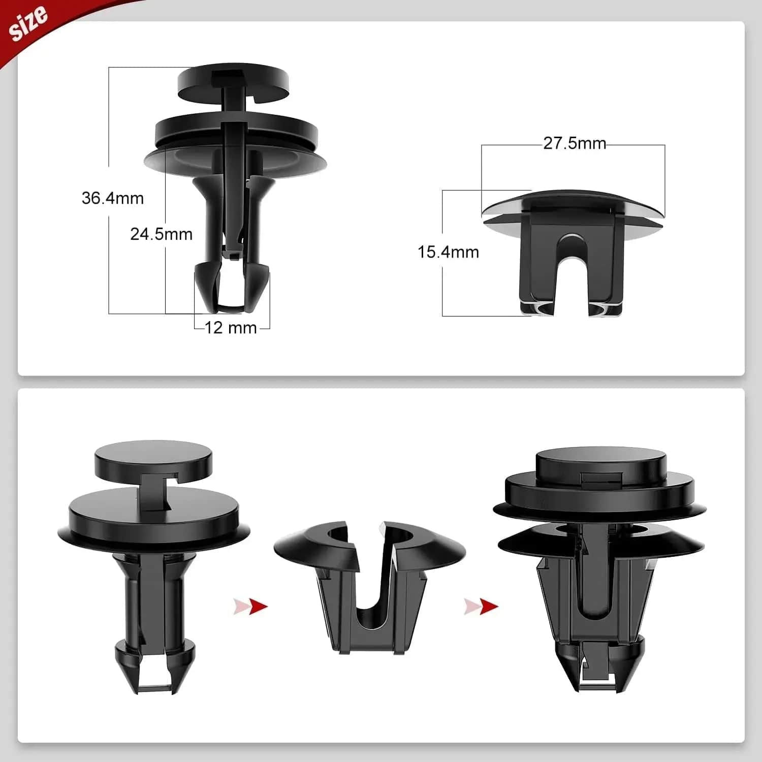 30 Pcs 26mm Hole 12mm Front Air Deflector Retainer Clips & Grommet Kit - Compatible with GM 15733971, 15733970 - Fits 2007-2013 Chevrolet Avalanche & 2006-2007 Hummer H3 - Perfect for Windshield Washer Nozzle & Hood Deflector Installation