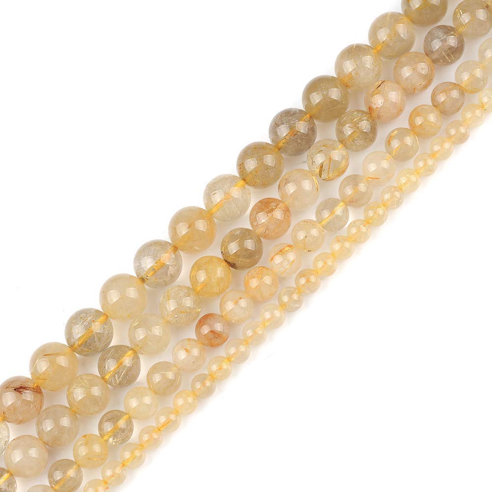 8mm Golden Rutilated Quartz Beads - Natural Stone Loose Beads for DIY Jewelry Making (15.5 Inch, 45pcs per Strand) - Perfect for Necklaces, Bracelets & Craft Projects