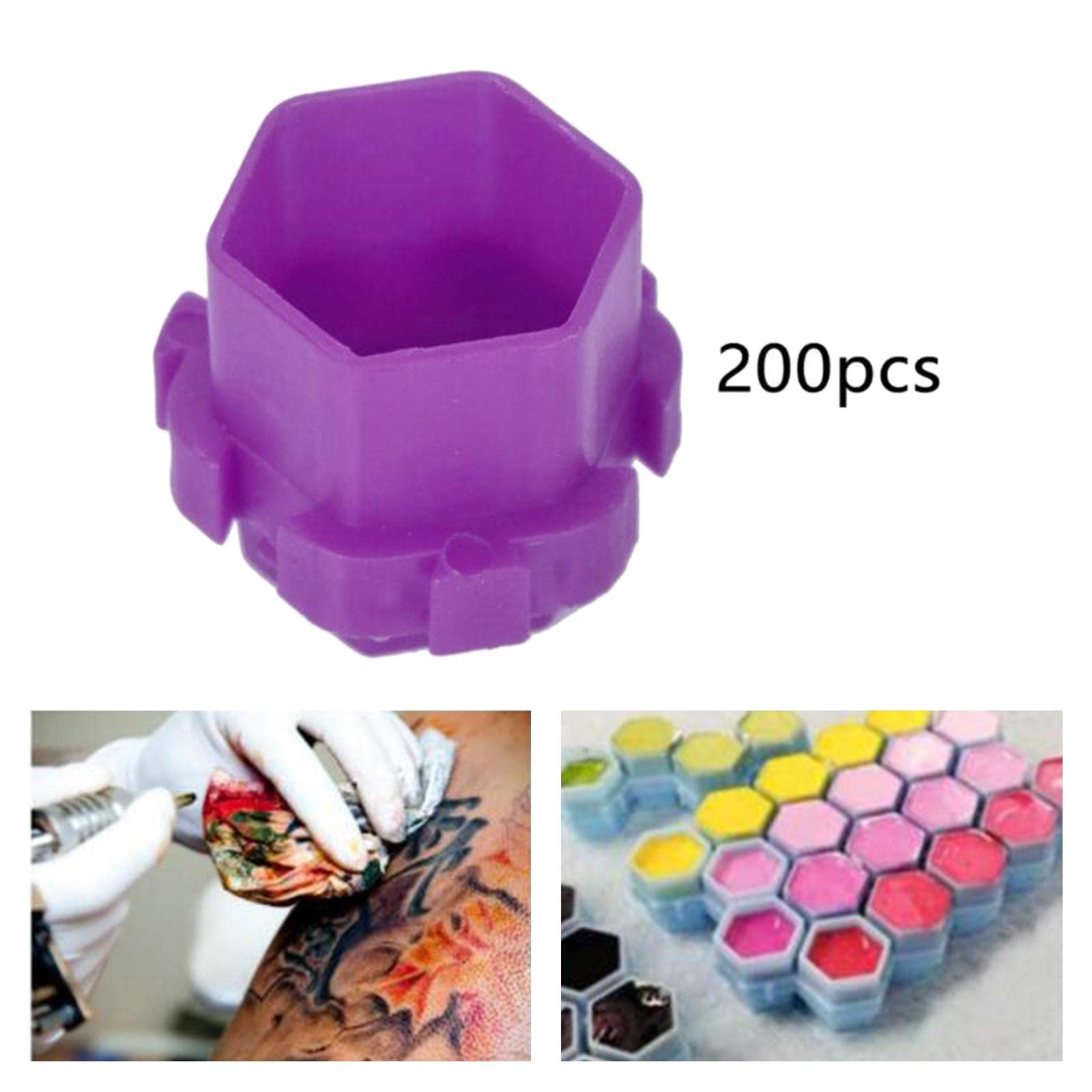 200Pcs Disposable Tattoo Ink Cups with Honeycomb Design - Purple Pigment Holder for Professional Artists | Ideal for Tattoo Studios, Permanent Makeup & Body Art
