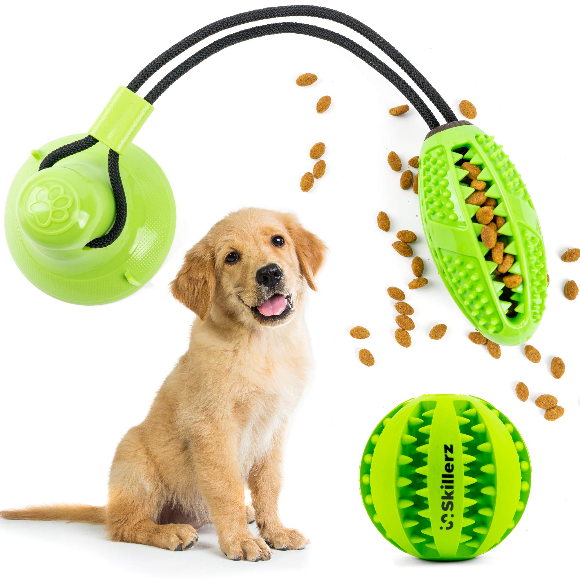 Durable Suction Cup Dog Chew Toy - Interactive Treat Dispenser Ball for Teeth Cleaning & Play - Indoor Pet Entertainment for Boredom Relief & Training