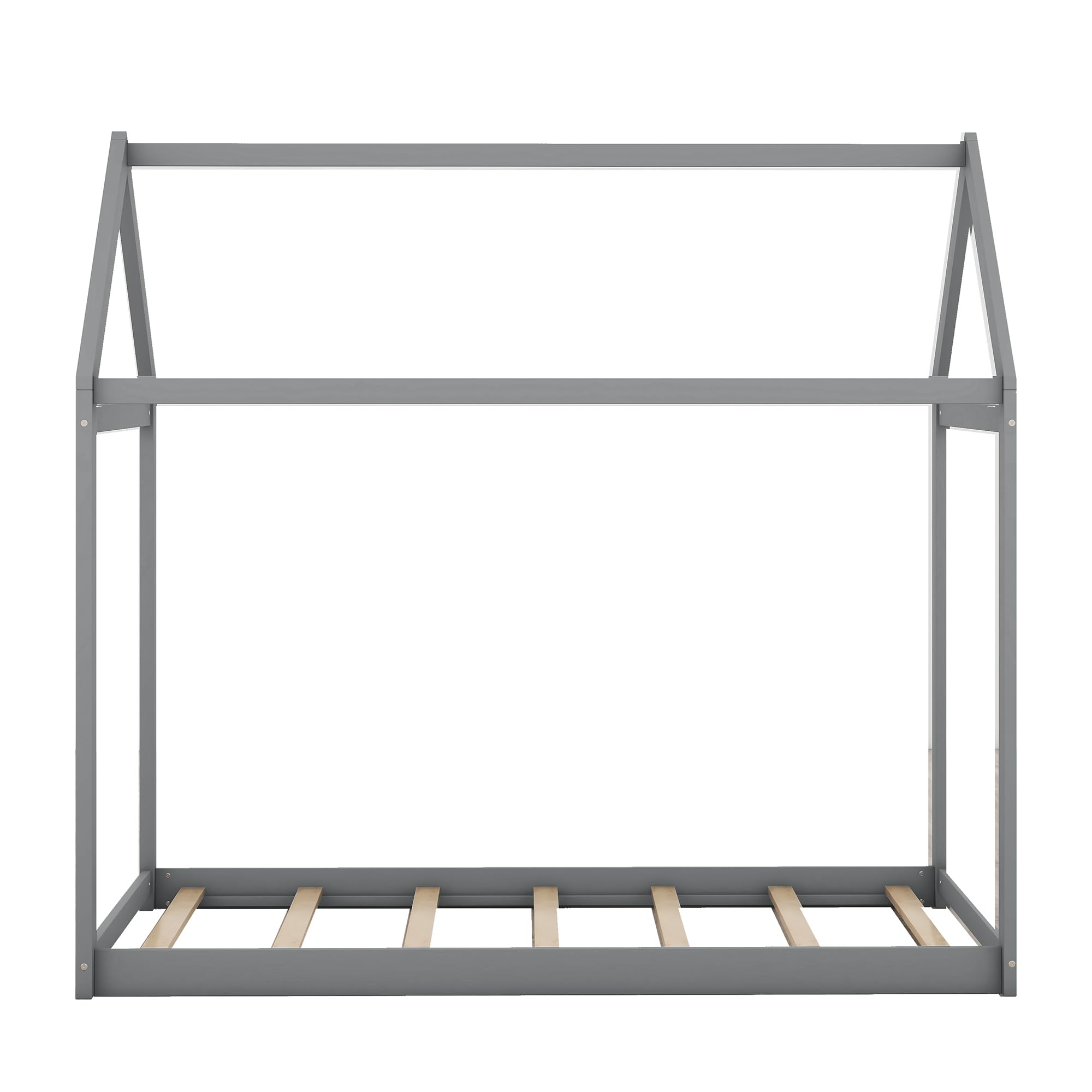 Bellemave Twin Size Kids House Floor Bed - Solid Pine Wood Montessori Bed for Toddlers & Children (Gray) - Perfect for Playrooms, Bedrooms & Montessori Learning Spaces