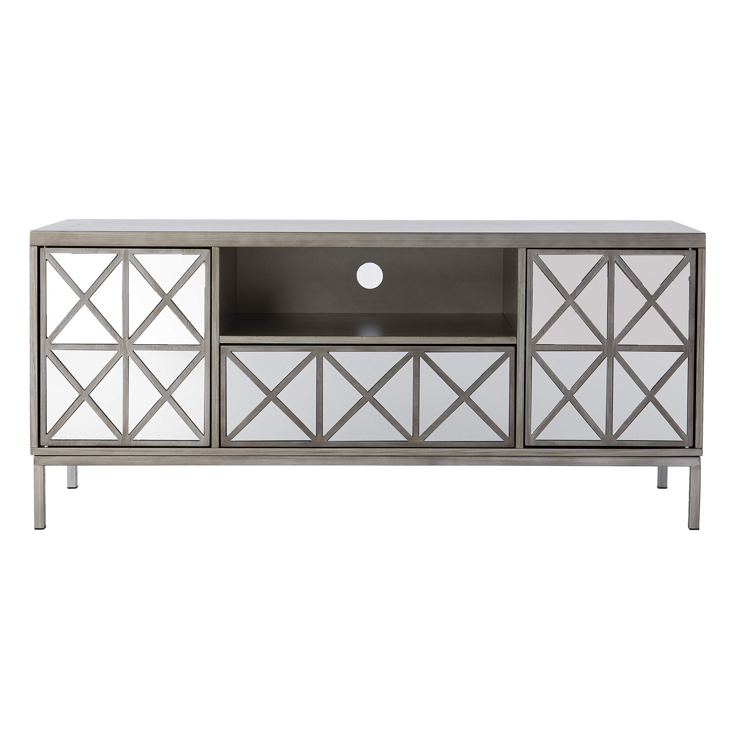 SEI Furniture Downley Storage TV Stand Media Console with Mirror Finish - Silver Modern Entertainment Center for Living Room, Bedroom, or Home Theater