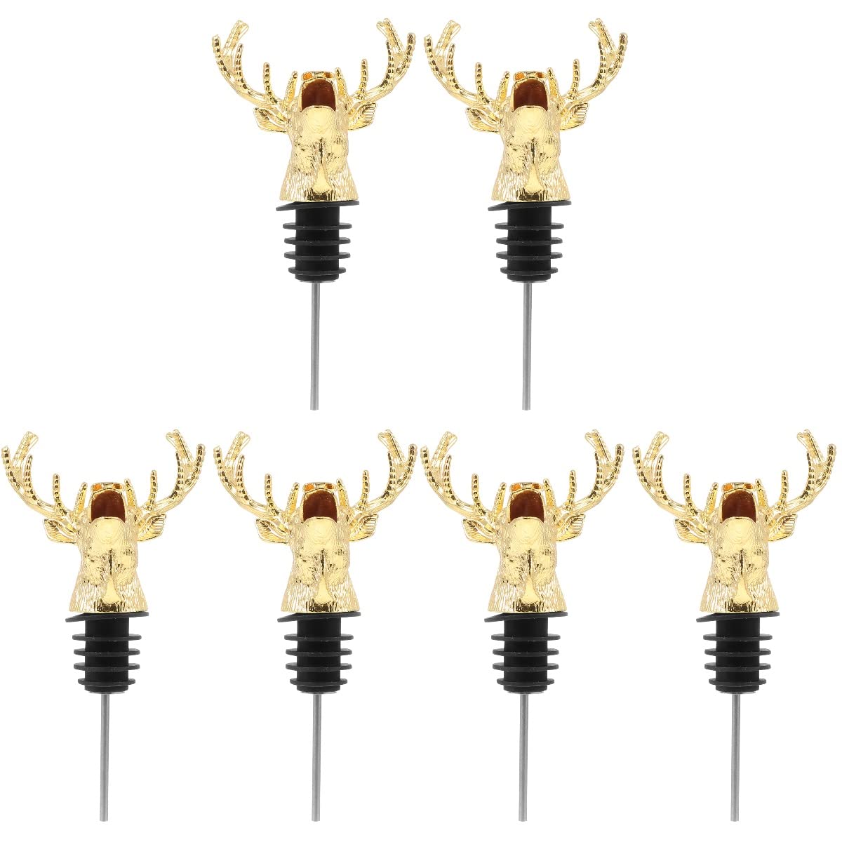 6-Piece Deer Head Wine Pourer and Stopper Set - Elegant Wine Accessories for Home, Party, Hotel & Bar Use - Perfect for Wine Lovers & Entertaining Guests