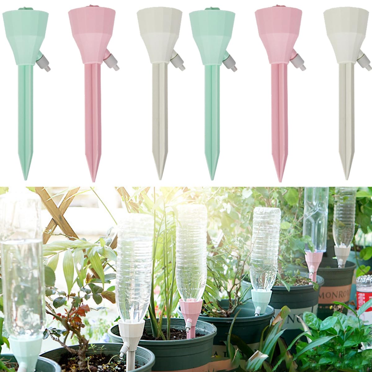 Self Watering Spikes for Plants - 6 Pack Adjustable Drip Irrigation Stakes, Automatic Plant Watering System for Indoor & Outdoor Potted Plants, Vacation Plant Care Solution - Perfect for Home, Office, Garden and Travel Use