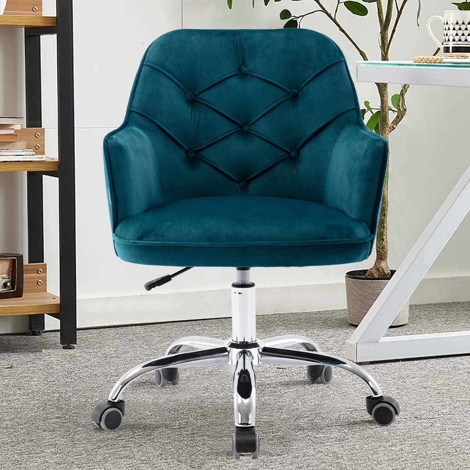 MTFY Modern Velvet Swivel Chair - Adjustable Height Ergonomic Office Desk Chair for Home, Living Room & Bedroom - Green Upholstered Computer Task Armchair - Perfect for Work, Study & Relaxation