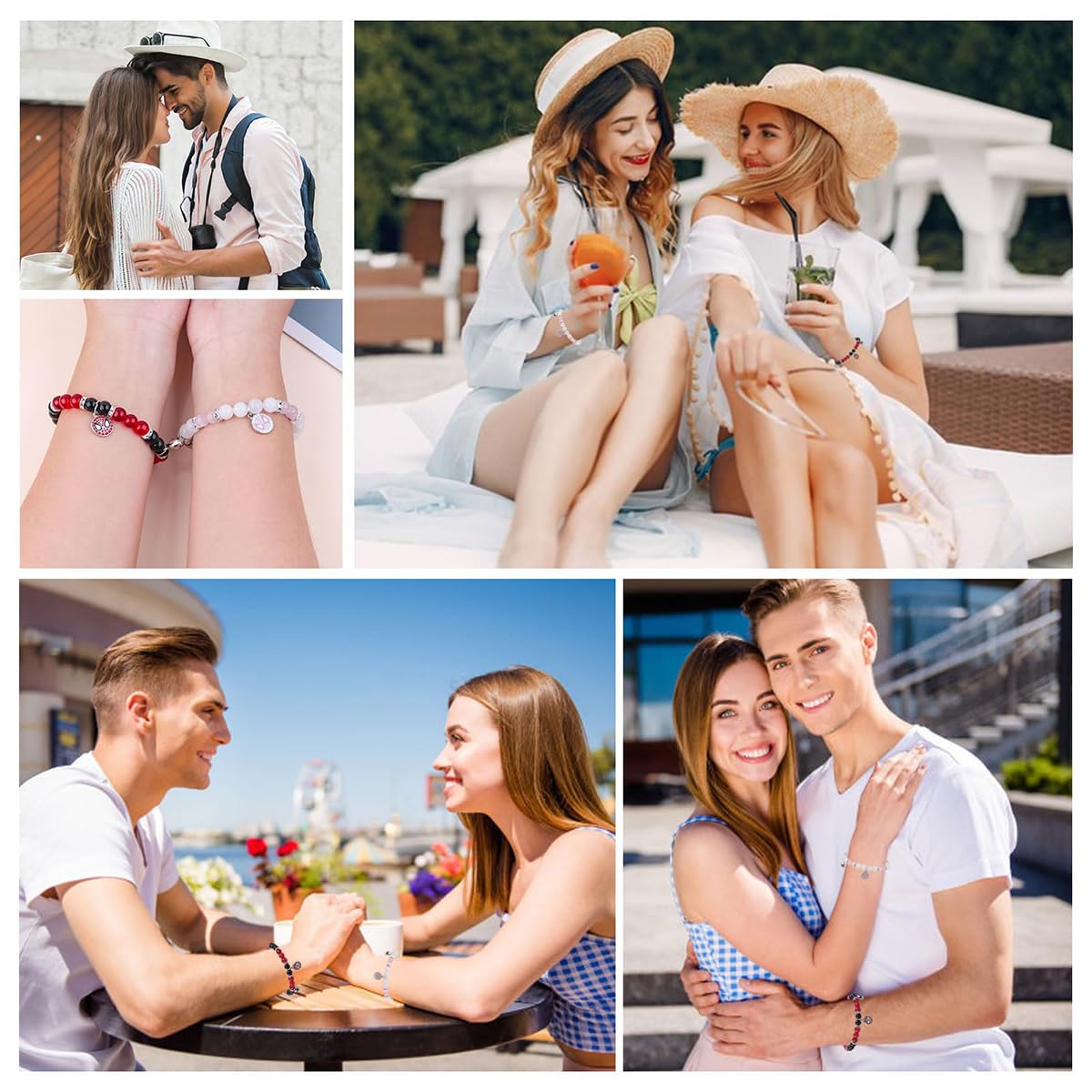 SANNIDHI® Matching Couple Bracelets Set - Spiderman Pendant Opal Beads & Hello Kitty Friendship Bracelet, Magnetic Heart BFF Bracelet for Women, Girls, Sisters - Best Gift for Anniversary, Birthday, Valentine's Day (Perfect for Couples, Best Friends and Family Gifts)