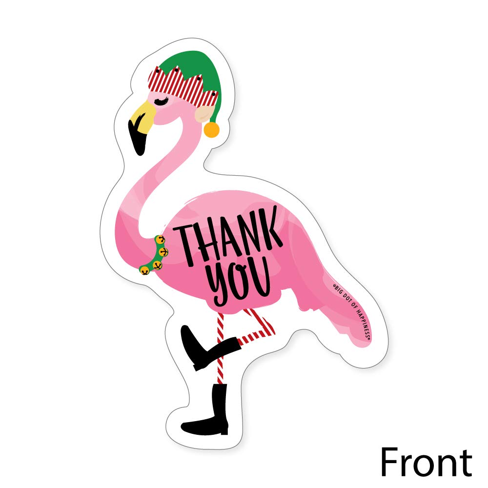 Big Dot of Happiness Flamingle Bells Shaped Thank You Cards - 12 Tropical Christmas Party Thank You Notes with Envelopes - Perfect for Holiday Gifts, Office Appreciation & Festive Greetings