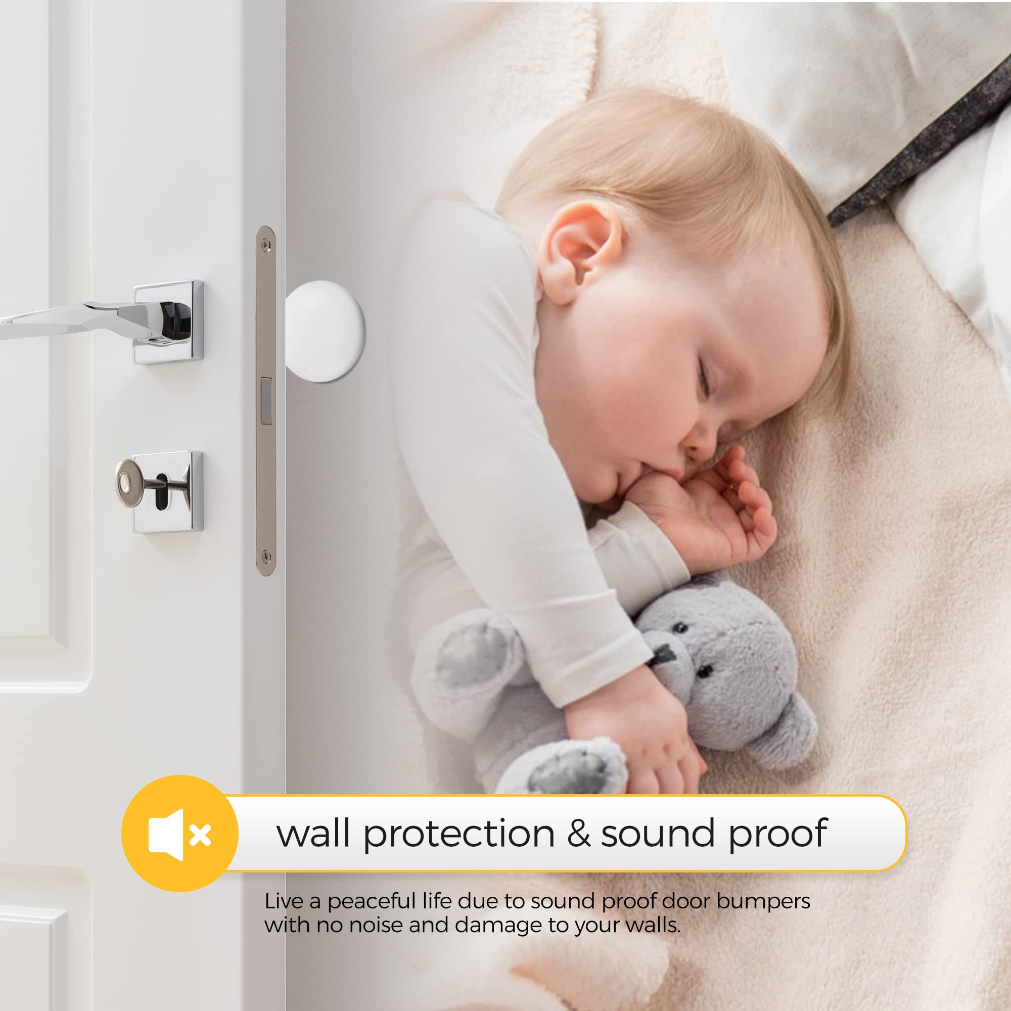 Ravinte Heavy Duty Door Stopper and Wall Protector - 12pcs White Door Bumpers with Strong Adhesive for Kitchen Cabinets, Bedroom, Office - Prevent Scratches and Damage from Door Knobs