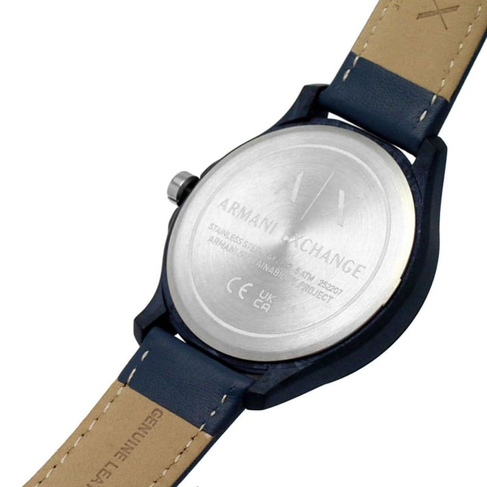 ARMANI EXCHANGE AX2442 Men's Blue Leather Watch with Three-Hand Date - Stylish & Durable for Business, Casual & Formal Occasions