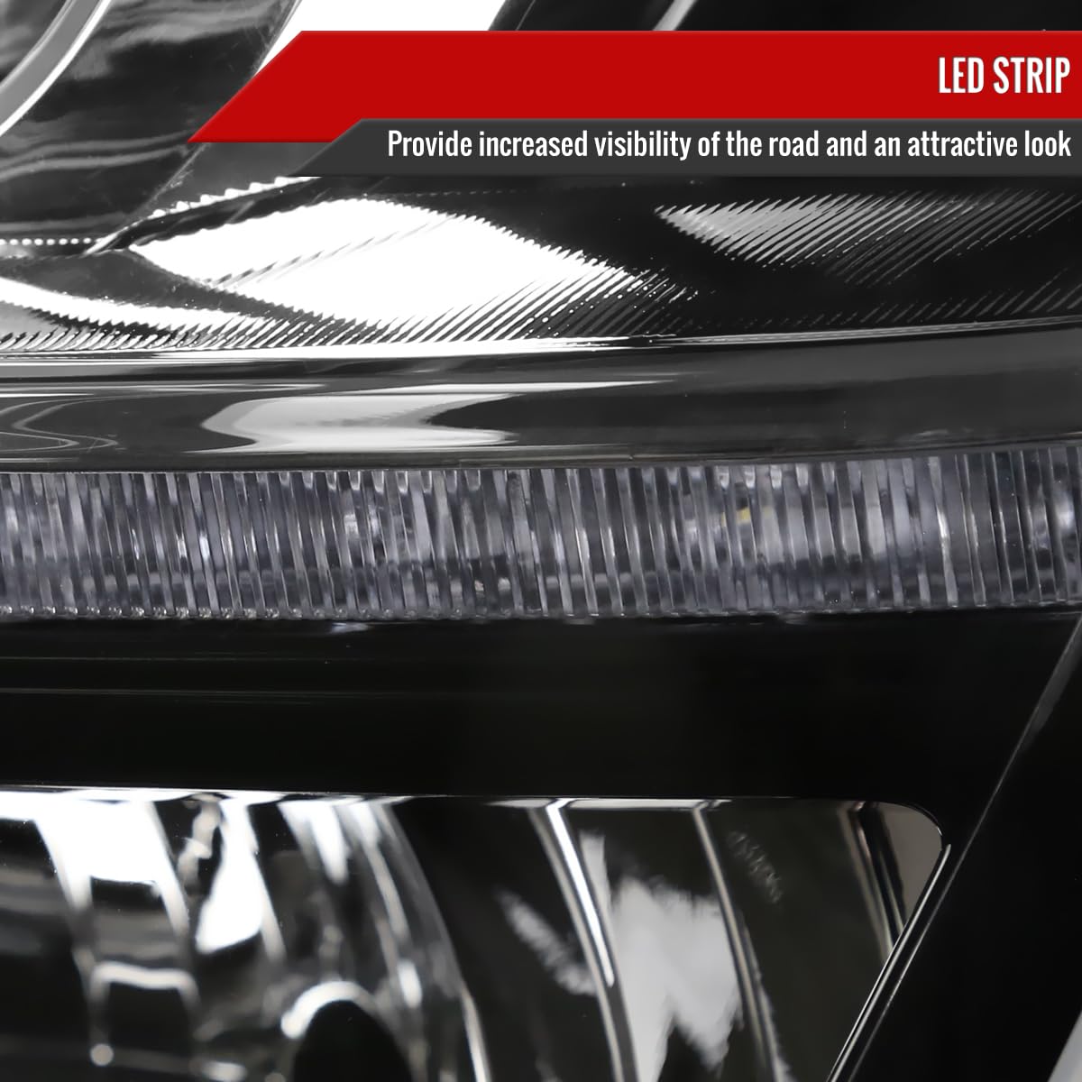 Black LED DRL Bar Projector Headlights for 2015-2020 Models - Left & Right Pair - Upgrade Your Car's Style & Visibility for Night Driving & Off-Road Adventures
