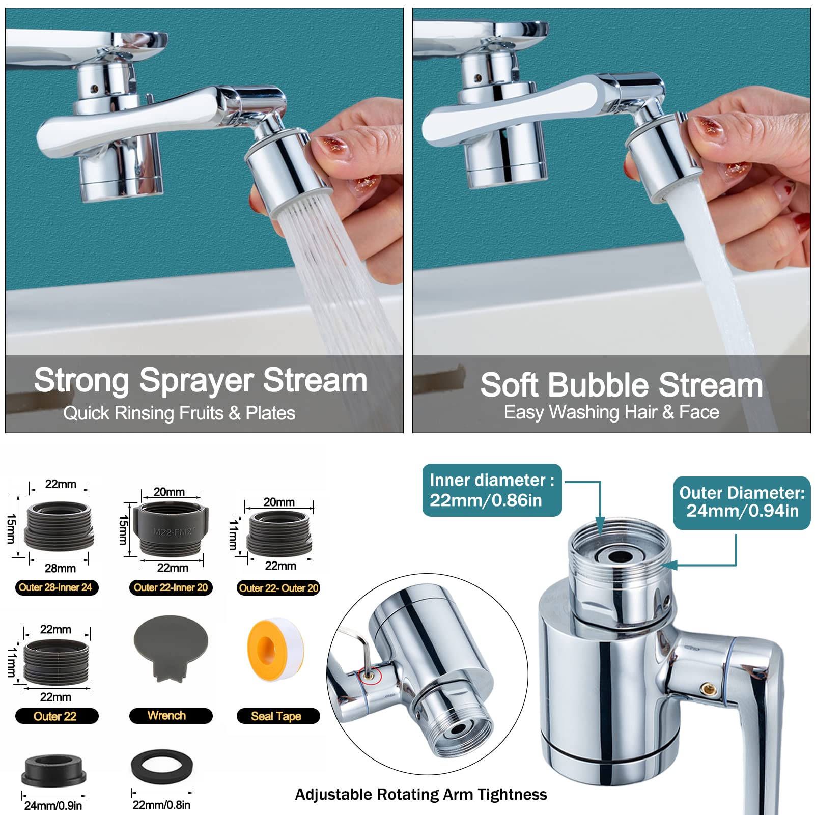 360° Swivel Faucet Extender with 2 Spray Modes - High Pressure Splash Filter Aerator with 8 Replaceable Water Purifiers - Perfect for Kitchen Sink, Bathroom Vanity & Pet Washing Station