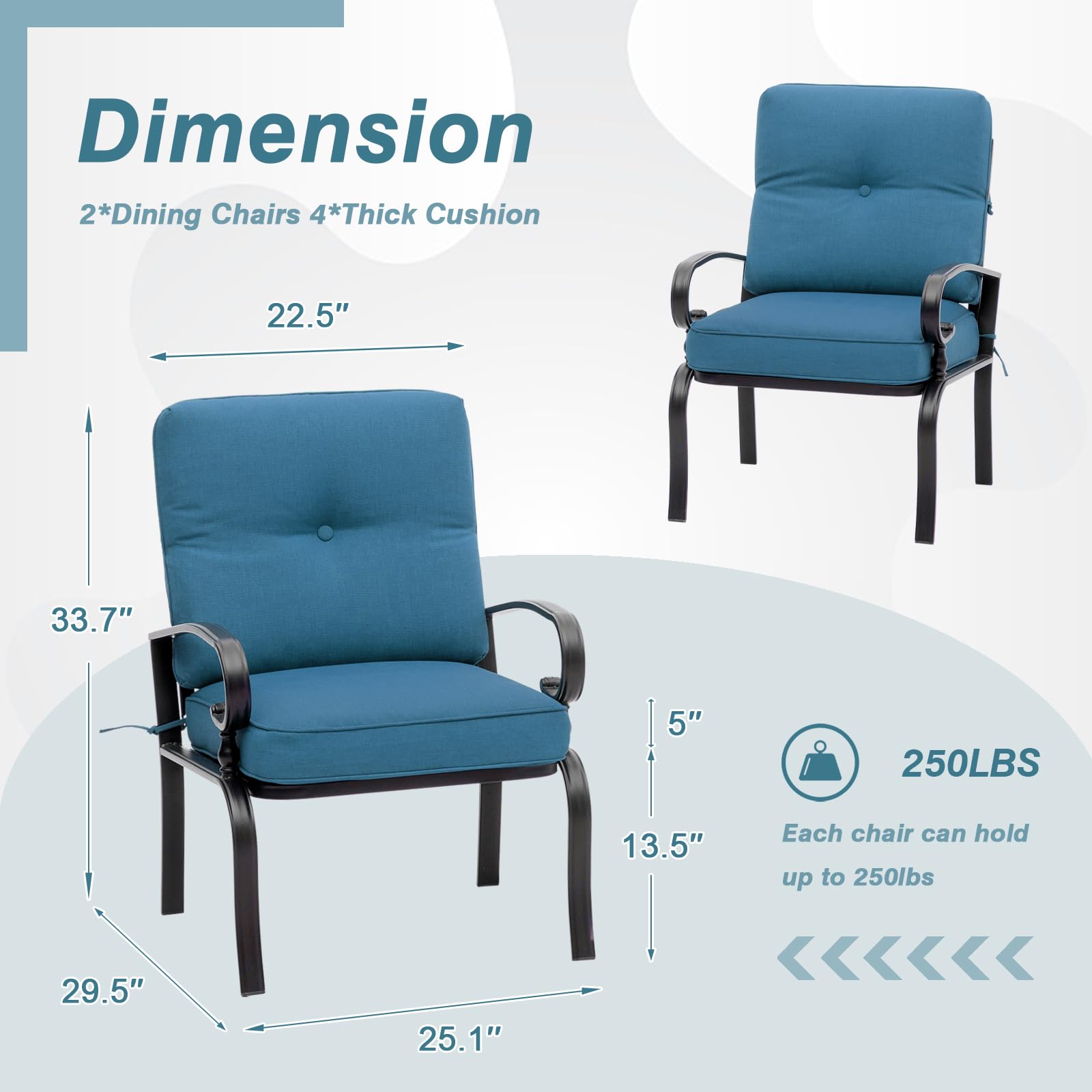 2-Piece Outdoor Patio Bistro Chair Set - All-Weather Metal Garden Dining Furniture in Peacock Blue - Perfect for Backyard, Balcony, and Poolside Relaxation