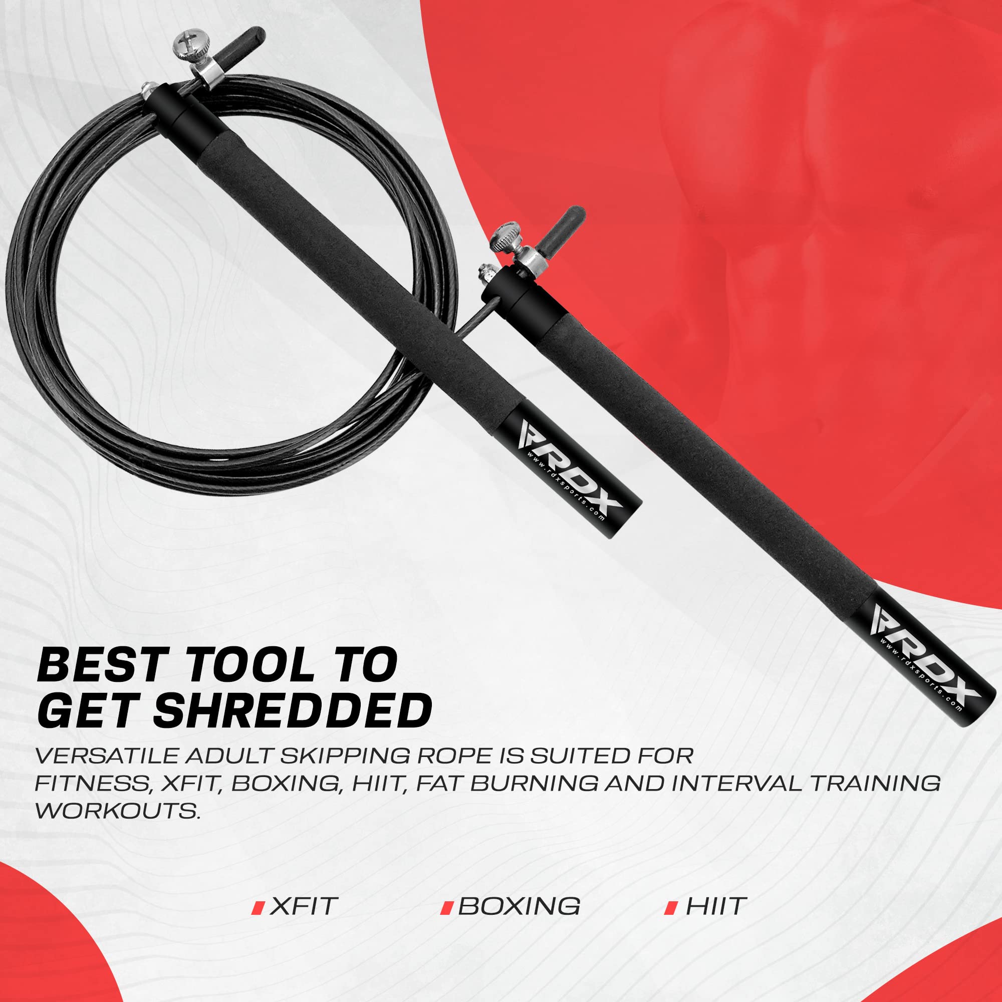 RDX Adjustable Skipping Rope - 10.3FT Tangle-Free PVC Coated Steel Jump Rope with Non-Slip PP Handles & 360° Dual Ball Bearings for Fat Burning, Weight Loss, HIIT, MMA, Yoga - Perfect for Home Gym, Fitness & Workout Routines