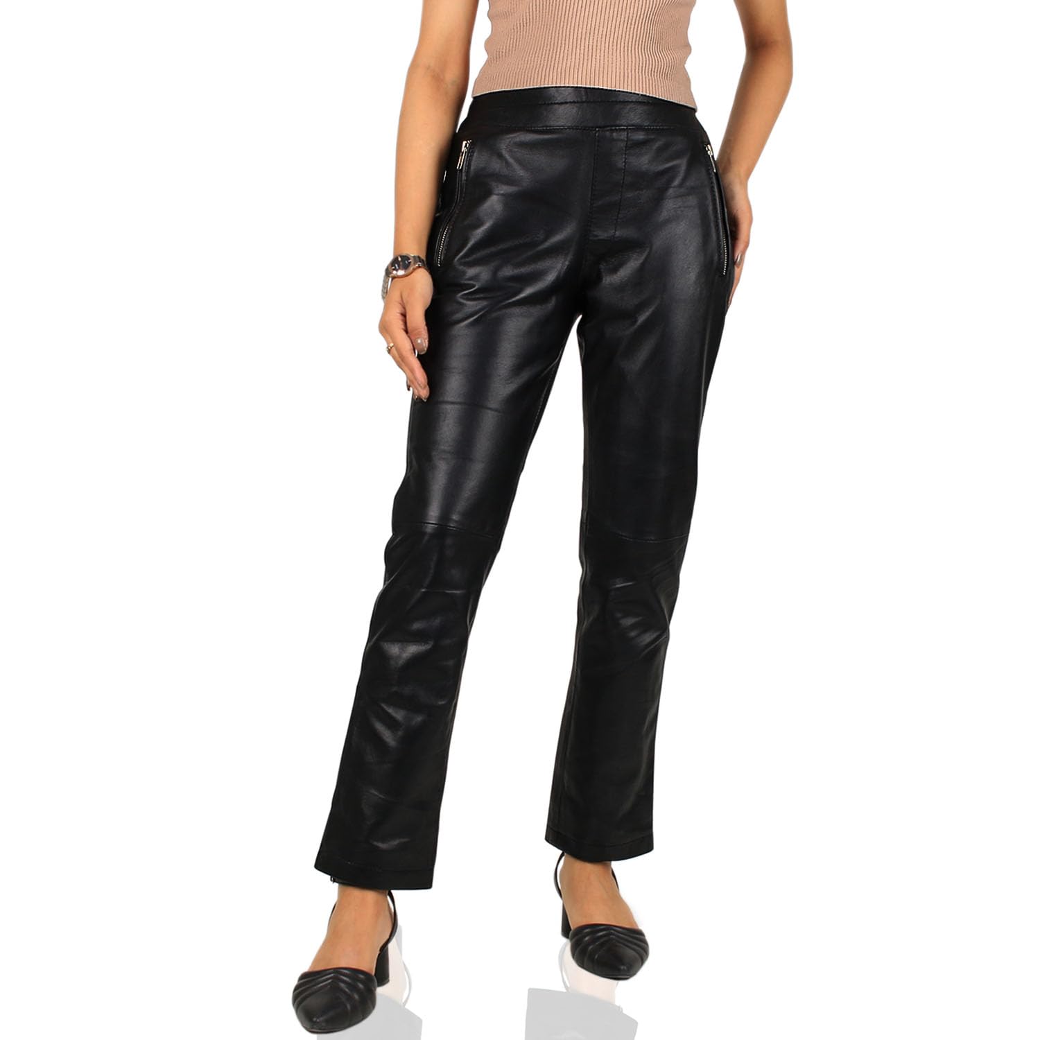 Laverapelle Women's Genuine Lambskin Leather Pants - Ankle Cut Black Leather Jeans for Fashion & Comfort | Perfect for Night Out, Date Night & Casual Wear