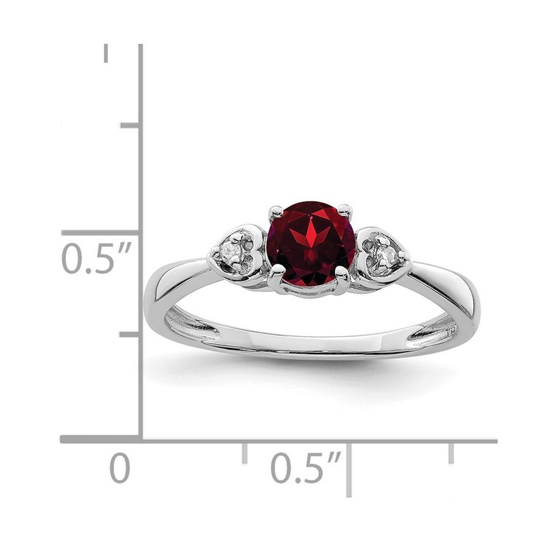 925 Sterling Silver Rhodium Plated Diamond & Garnet Round Ring for Women - 2mm Wide Elegant Wedding, Engagement, Anniversary Gift Jewelry