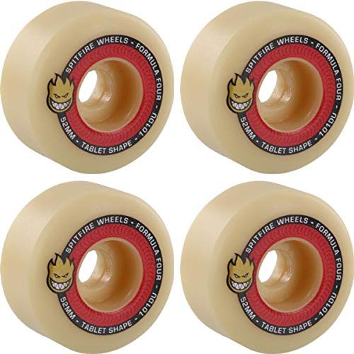 Spitfire Formula Four 52mm 101a Skateboard Wheels - Natural/Red (Set of 4) | High-Performance Wheels for Street & Park Skateboarding