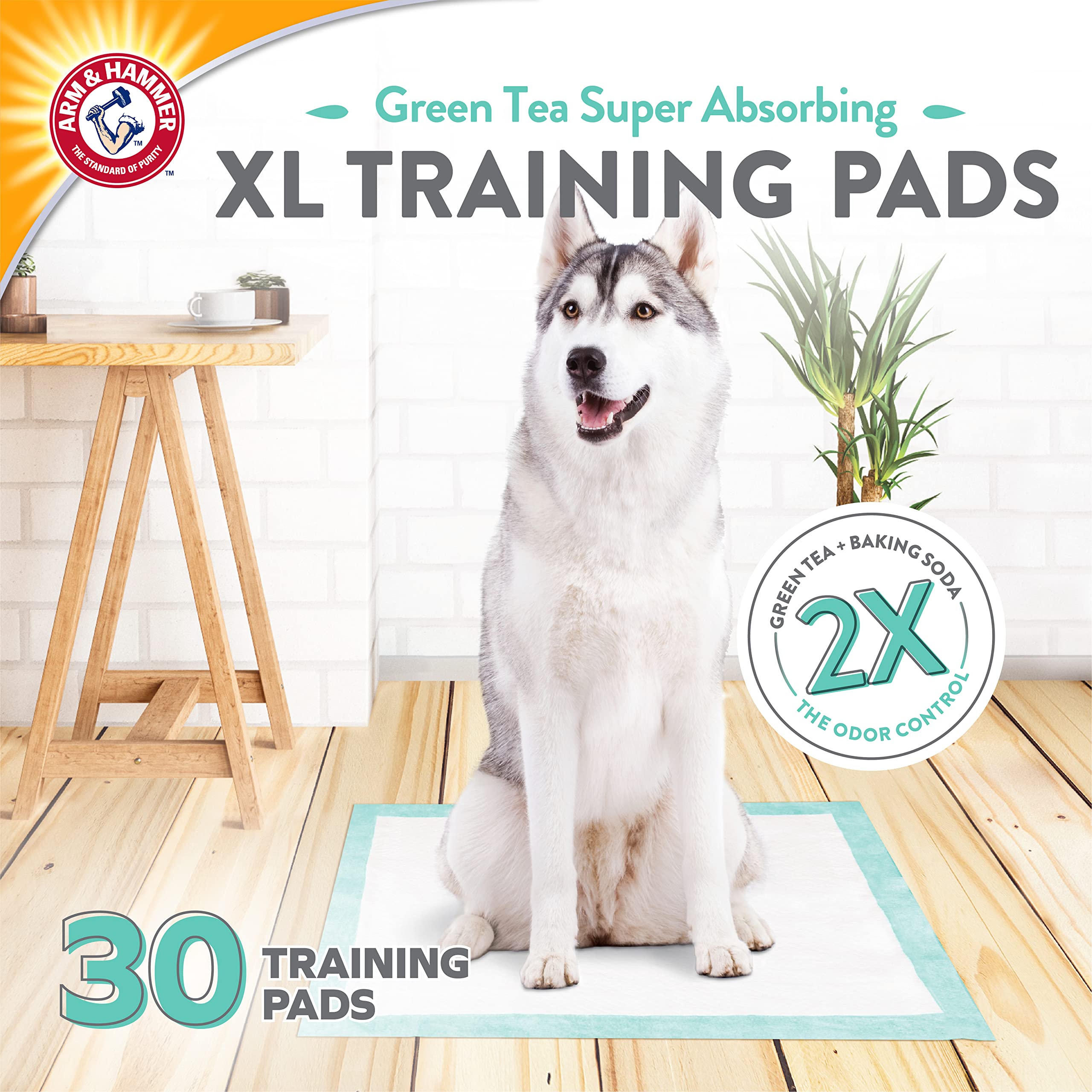 Arm & Hammer Green Tea Scented Dog Training Pads - Super Absorbent Leakproof Puppy Pads with Baking Soda for 2X Odor Control, XL Size (180 Count, Pack of 6) - Ideal for Housebreaking, Crate Training & Travel Use