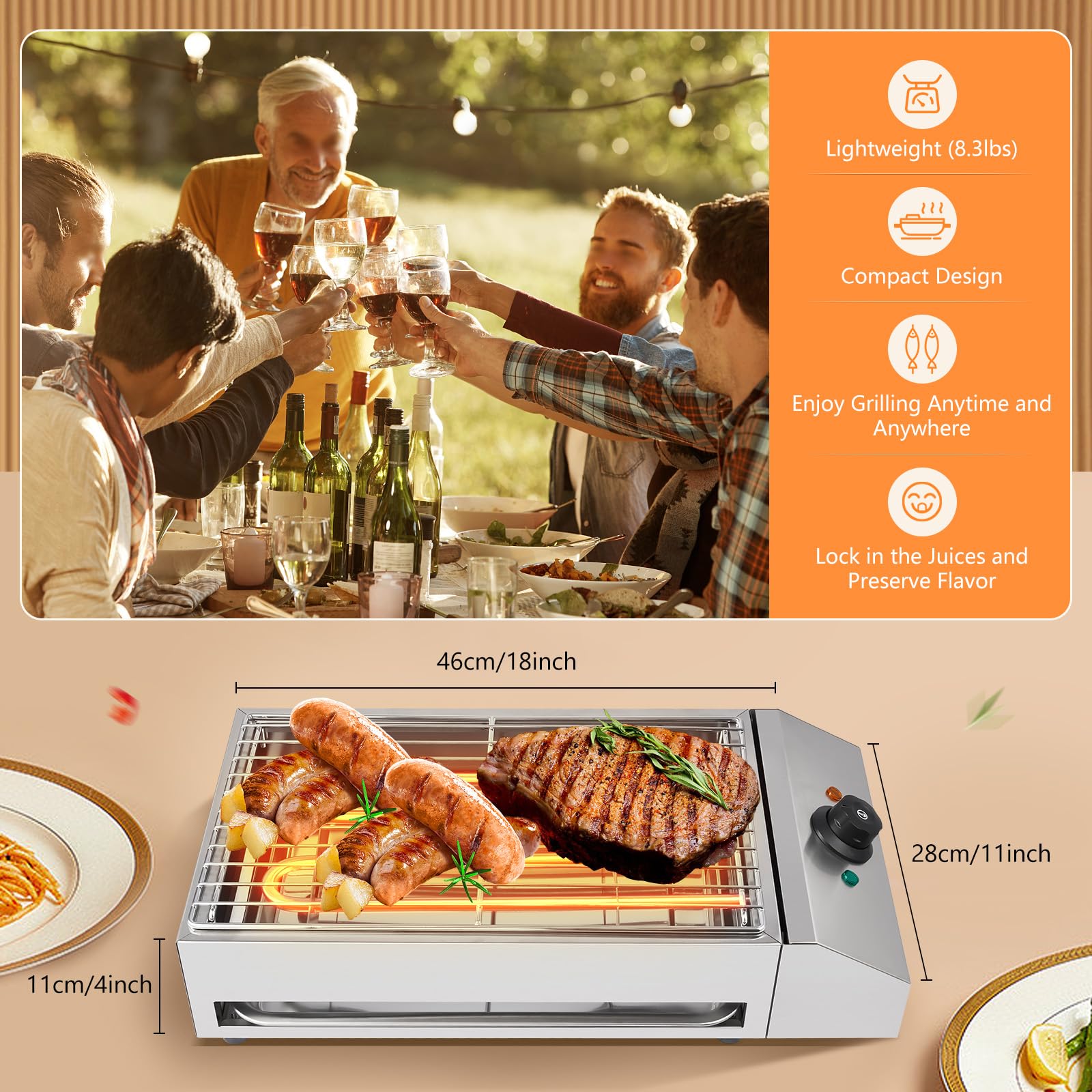 1800W Electric BBQ Griddle Grill - Portable Indoor/Outdoor Flat Top Grill for Raclette, Hibachi & Small Barbecues | Perfect for Family Dinners, Backyard Parties & Camping Trips