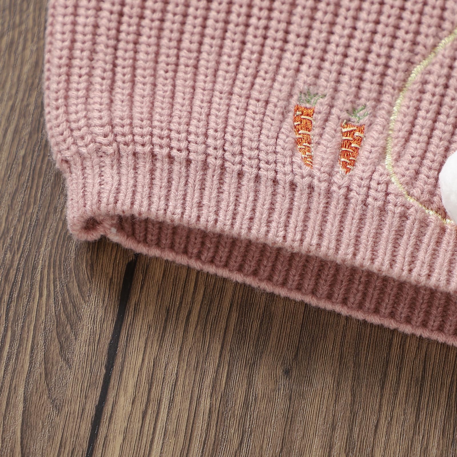 Adorable Baby Girl Easter Bunny Embroidered Knit Sweater - Long Sleeve Toddler Easter Outfit for Spring Photos & Family Gatherings