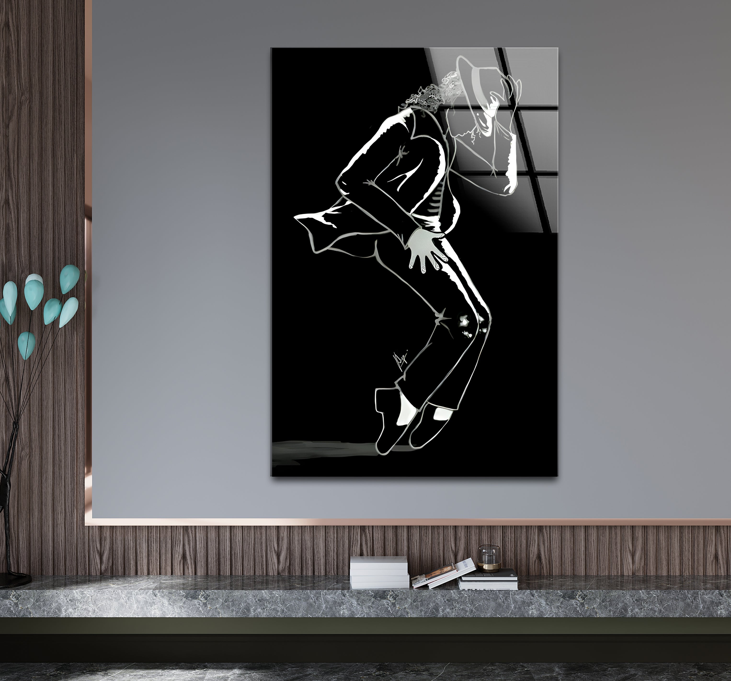 Black & White Michael Jackson Silhouette Glass Wall Art - Elegant Music Icon Home Decor for Living Room, Bedroom & Office