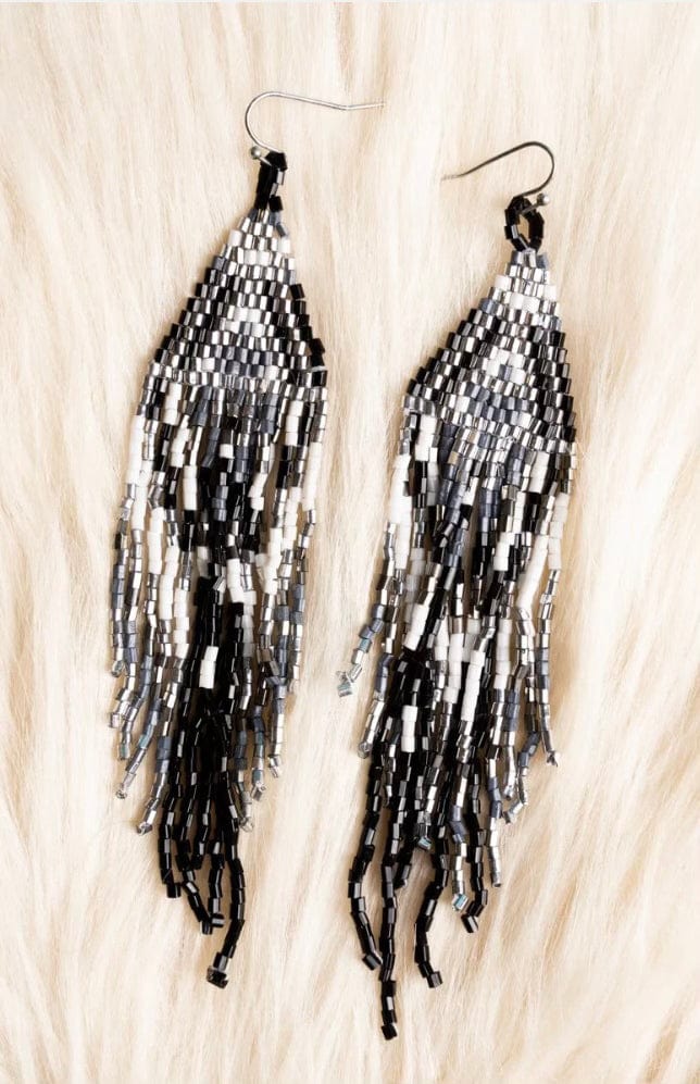 Over the Moon Black Multi Seed Bead Fringed Earrings | Bohemian Dangle Jewelry for Women | Perfect for Festivals, Parties & Everyday Wear