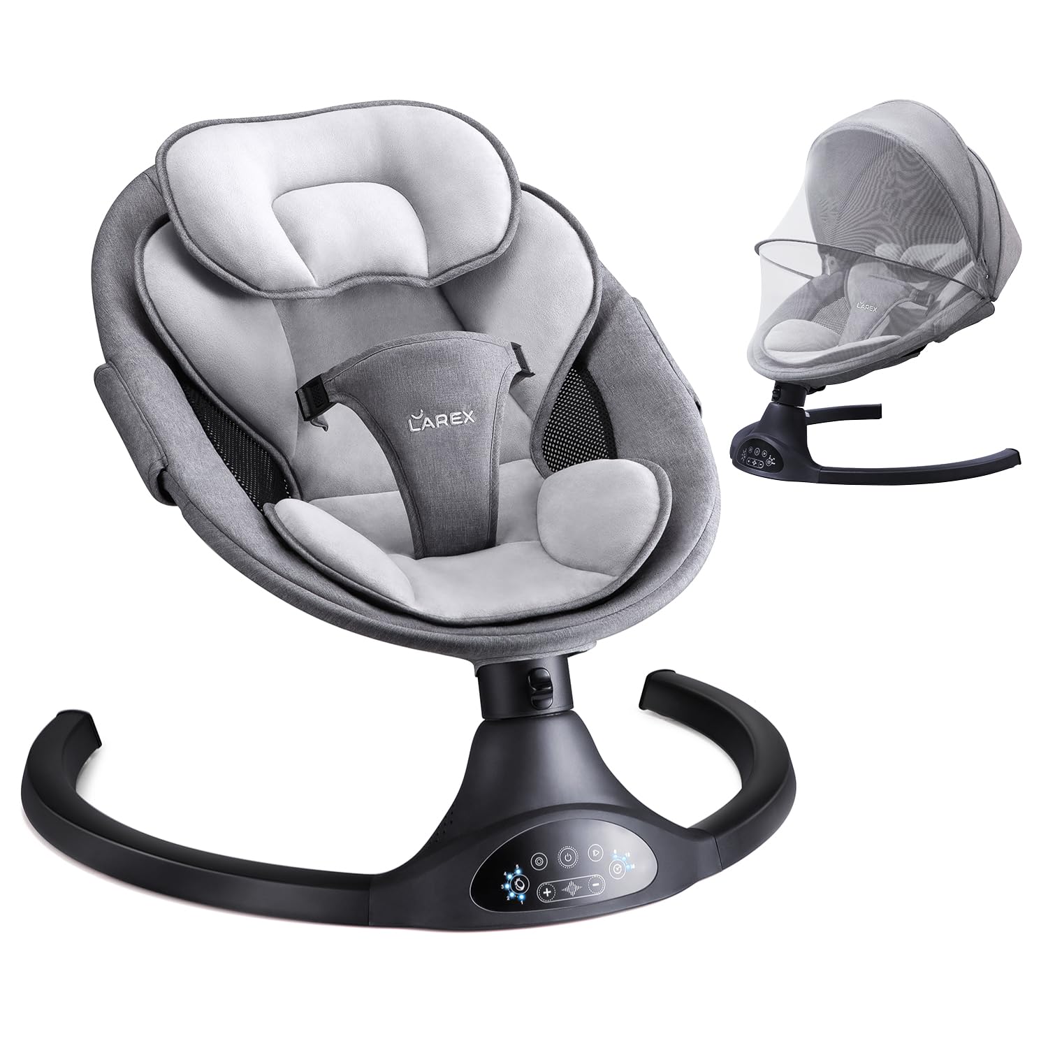 LAREX Baby Swing Electric Rocker for Newborns 0-6 Months - Portable Infant Swing with 5 Speed Settings, Remote Control & Bluetooth - 10 Soothing Melodies for Baby Boy & Girl (Max 20 lbs, Black) - Perfect for Nursery, Bedroom or Travel