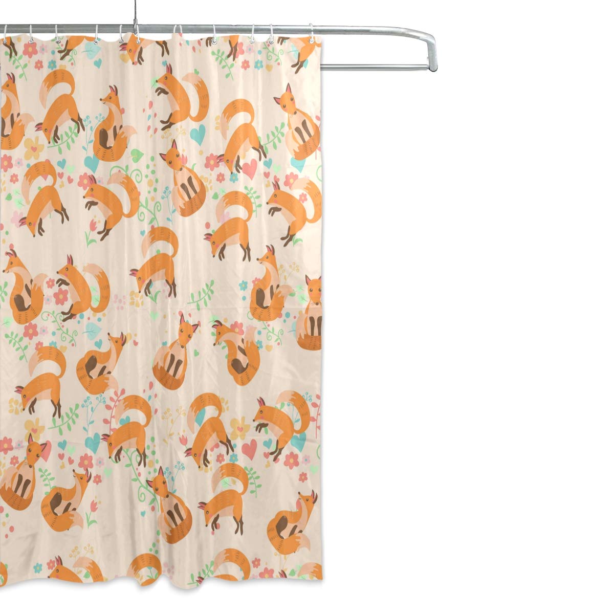 ALAZA Cartoon Fox Shower Curtain 60x72 Inch Waterproof Polyester Bathroom Decor with Hooks - Cute Animal Theme for Kids & Nursery Bathroom Accessories