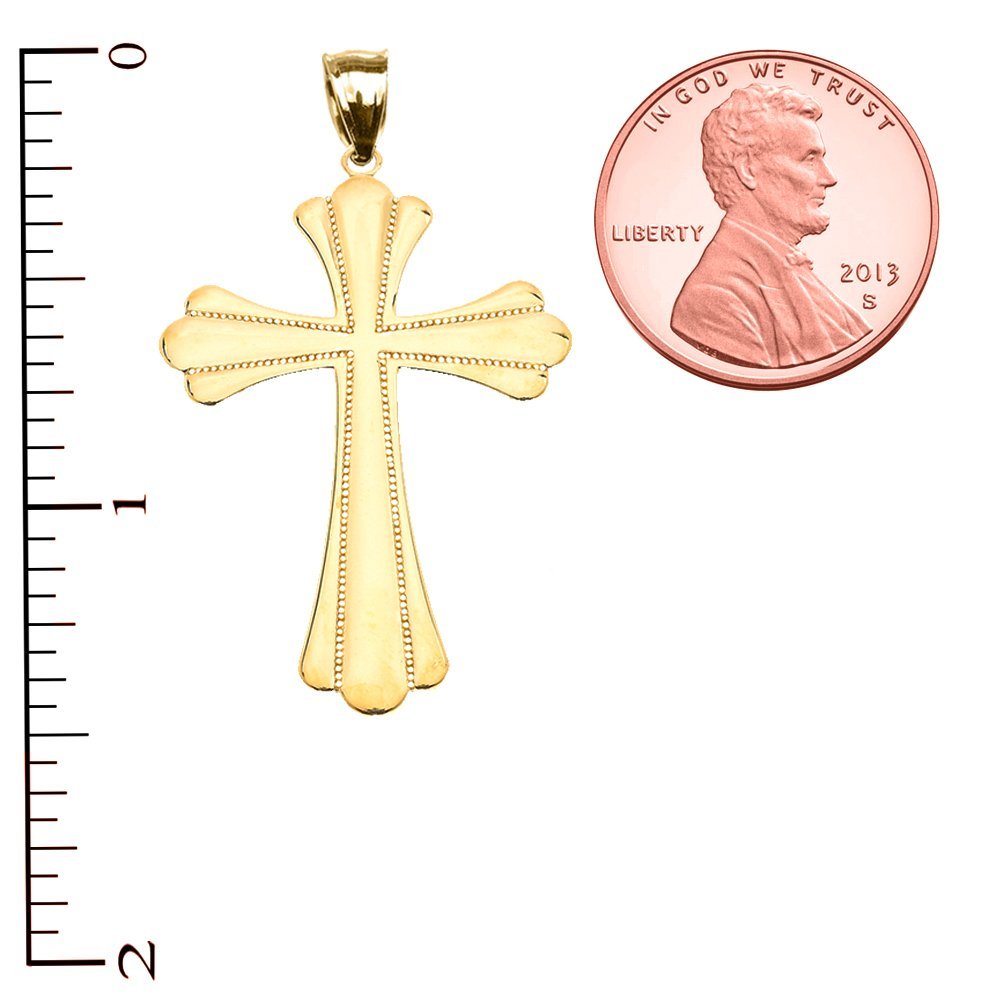 14K Yellow Gold High Polish Milgrain Cross Pendant - Religious Jewelry for Women & Men - Perfect for Baptism, First Communion, Confirmation & Everyday Faith Wear
